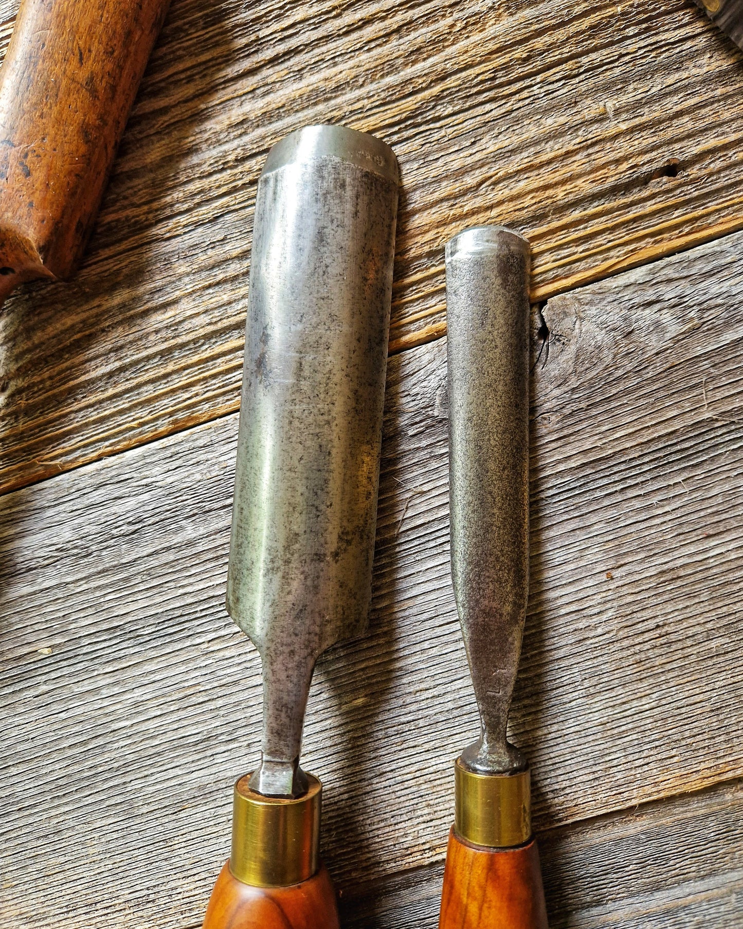 Pair of Vintage Gouge Chisels including F. Woodcock, Sheffield | English Woodworking Tools c. 1939-1957