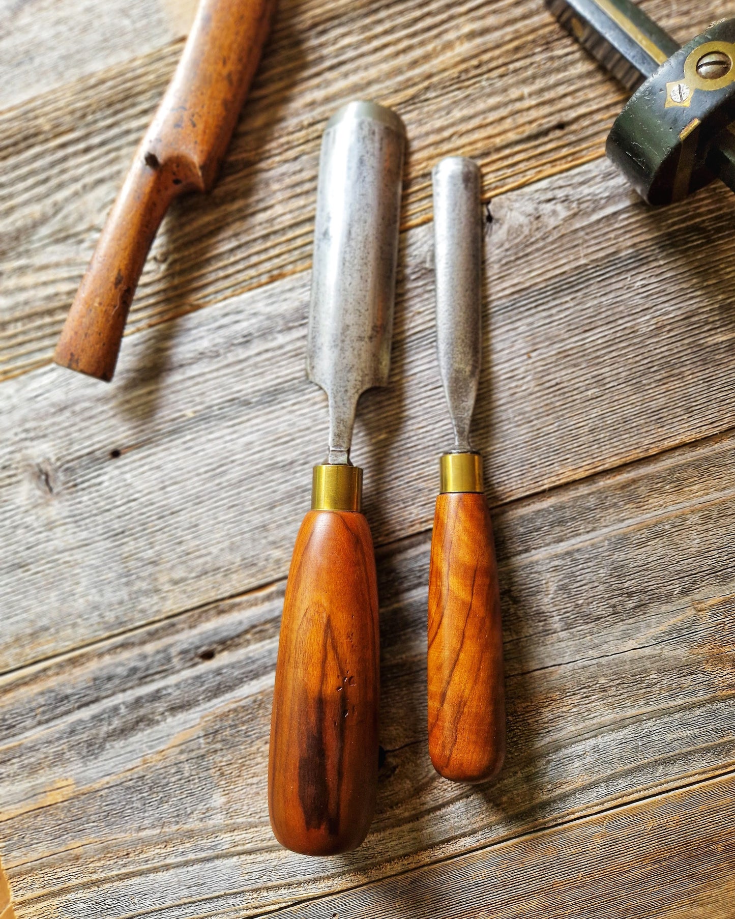Pair of Vintage Gouge Chisels including F. Woodcock, Sheffield | English Woodworking Tools c. 1939-1957