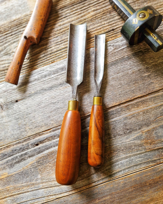 Pair of Vintage Gouge Chisels including F. Woodcock, Sheffield | English Woodworking Tools c. 1939-1957
