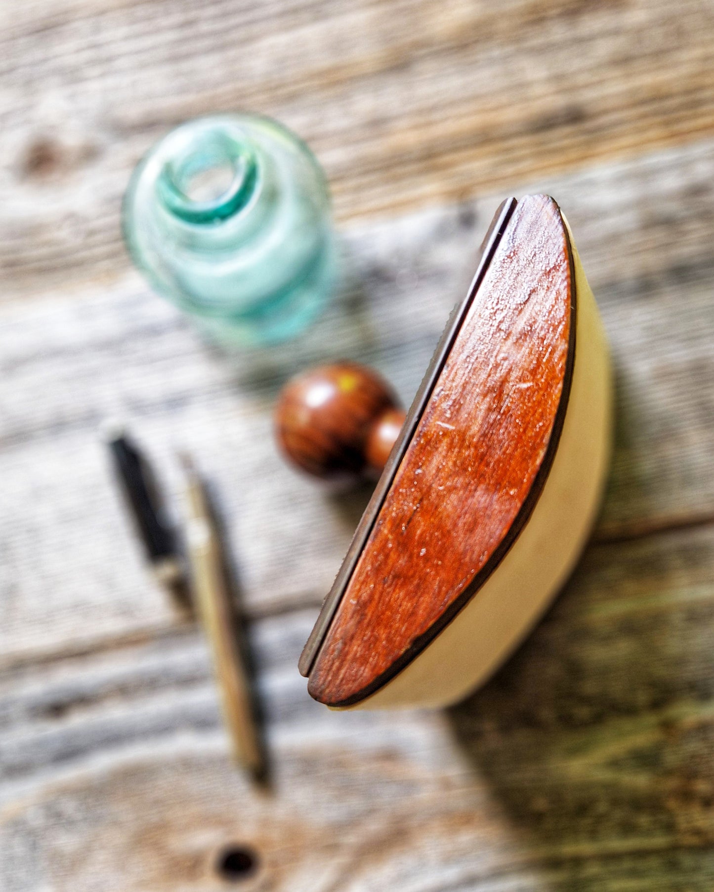 Art Deco Rocker Ink Blotter c. 1935-1950 | Vintage Mahogany & Brass Desk Accessory