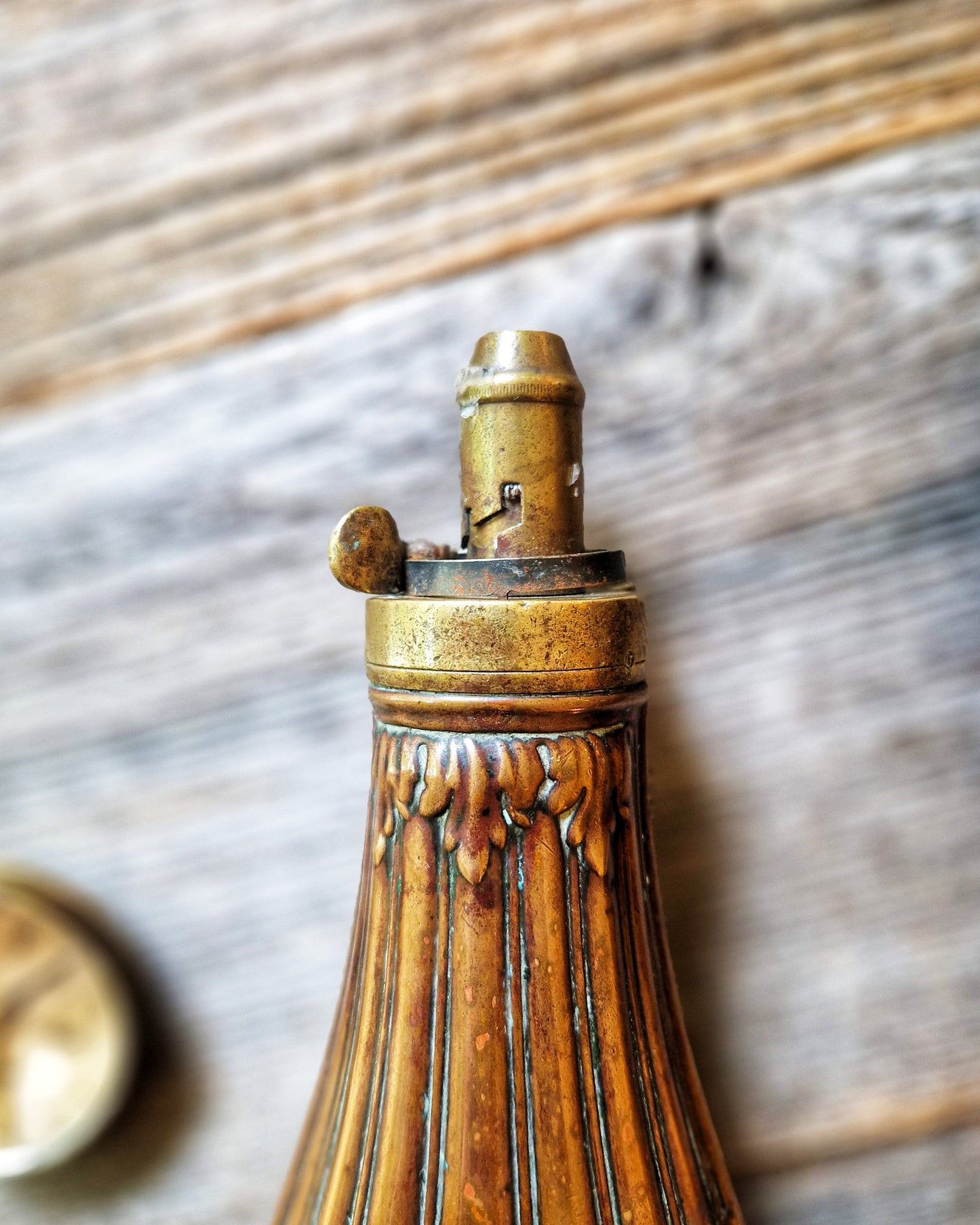 Victorian Gunpowder Flask c. 1850-1870 | Antique Copper & Brass Sporting Accessory