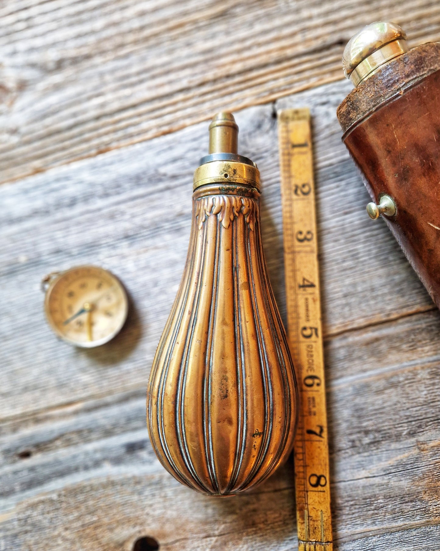 Victorian Gunpowder Flask c. 1850-1870 | Antique Copper & Brass Sporting Accessory