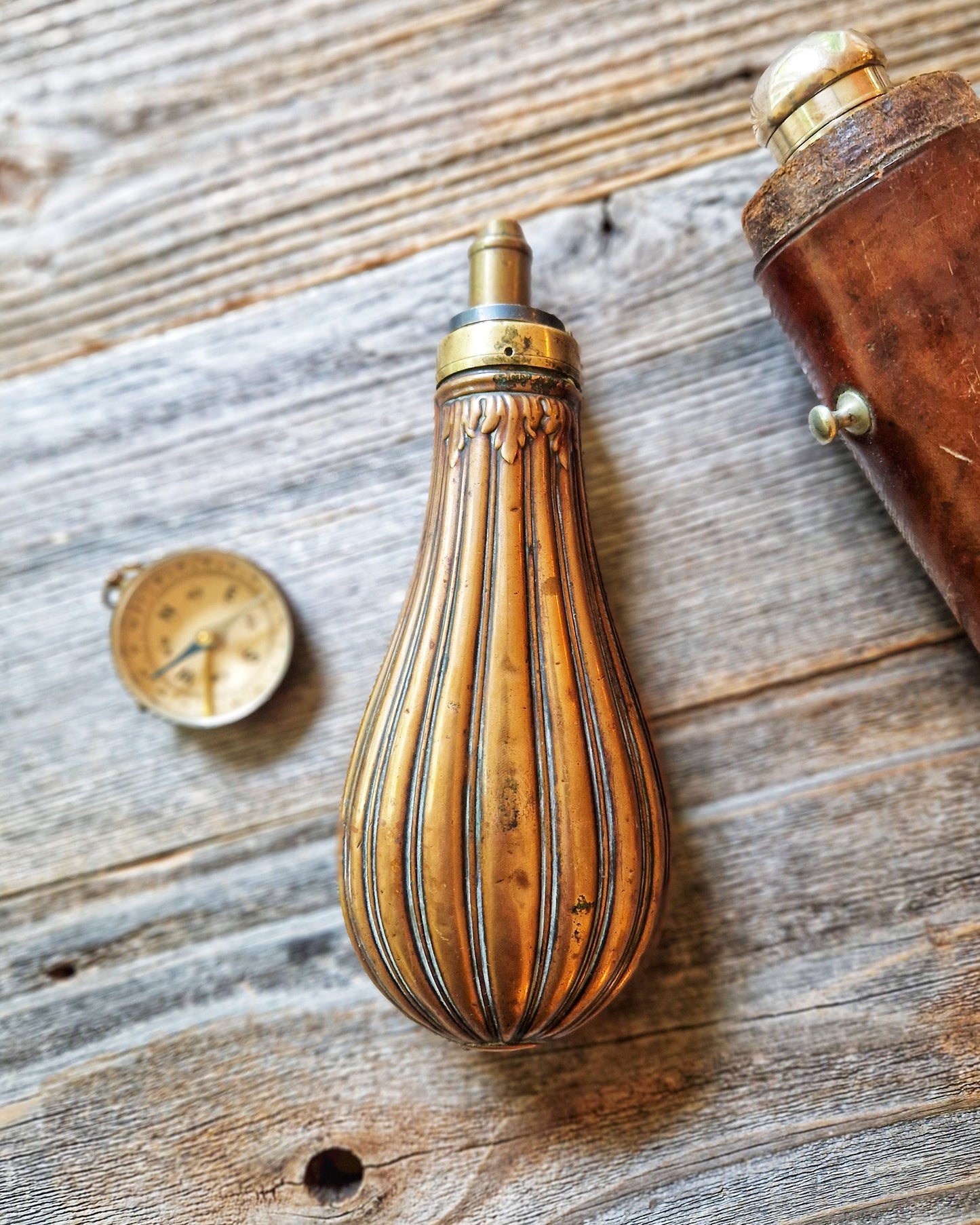 Victorian Gunpowder Flask c. 1850-1870 | Antique Copper & Brass Sporting Accessory