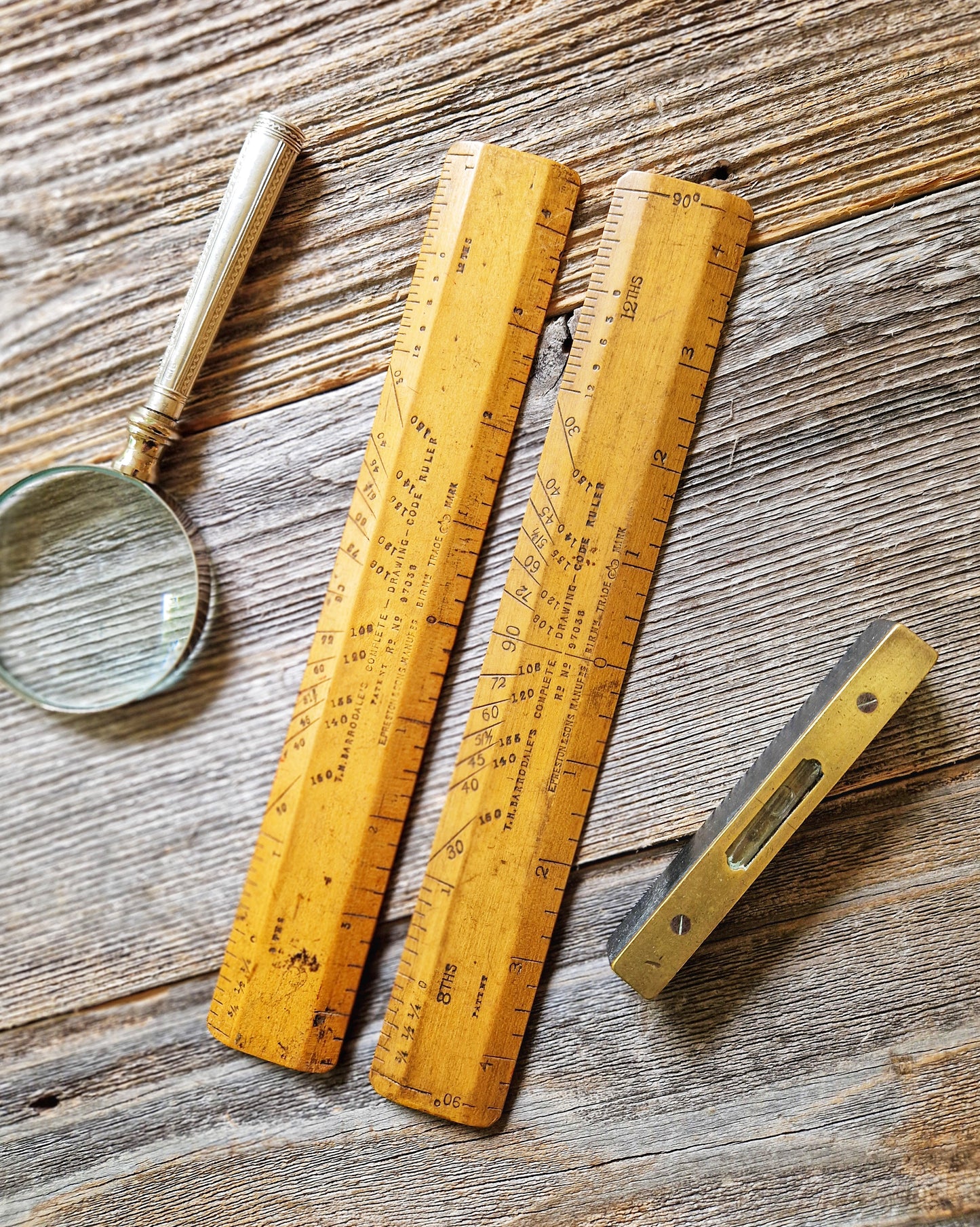 Rare Pair of Barrodale Drawing-Code Rulers c. 1890-1915 | Victorian Boxwood Drafting Instruments