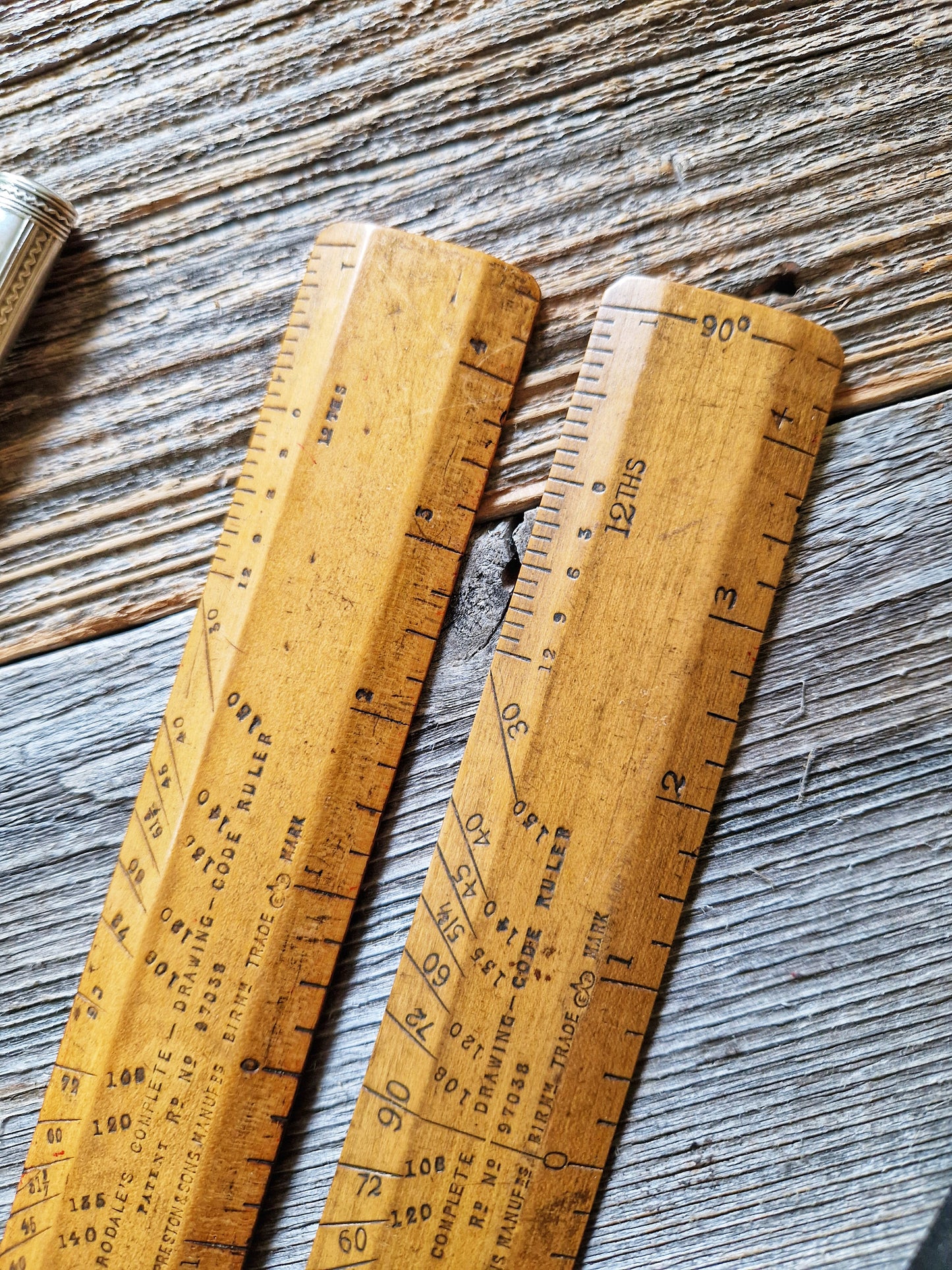 Rare Pair of Barrodale Drawing-Code Rulers c. 1890-1915 | Victorian Boxwood Drafting Instruments