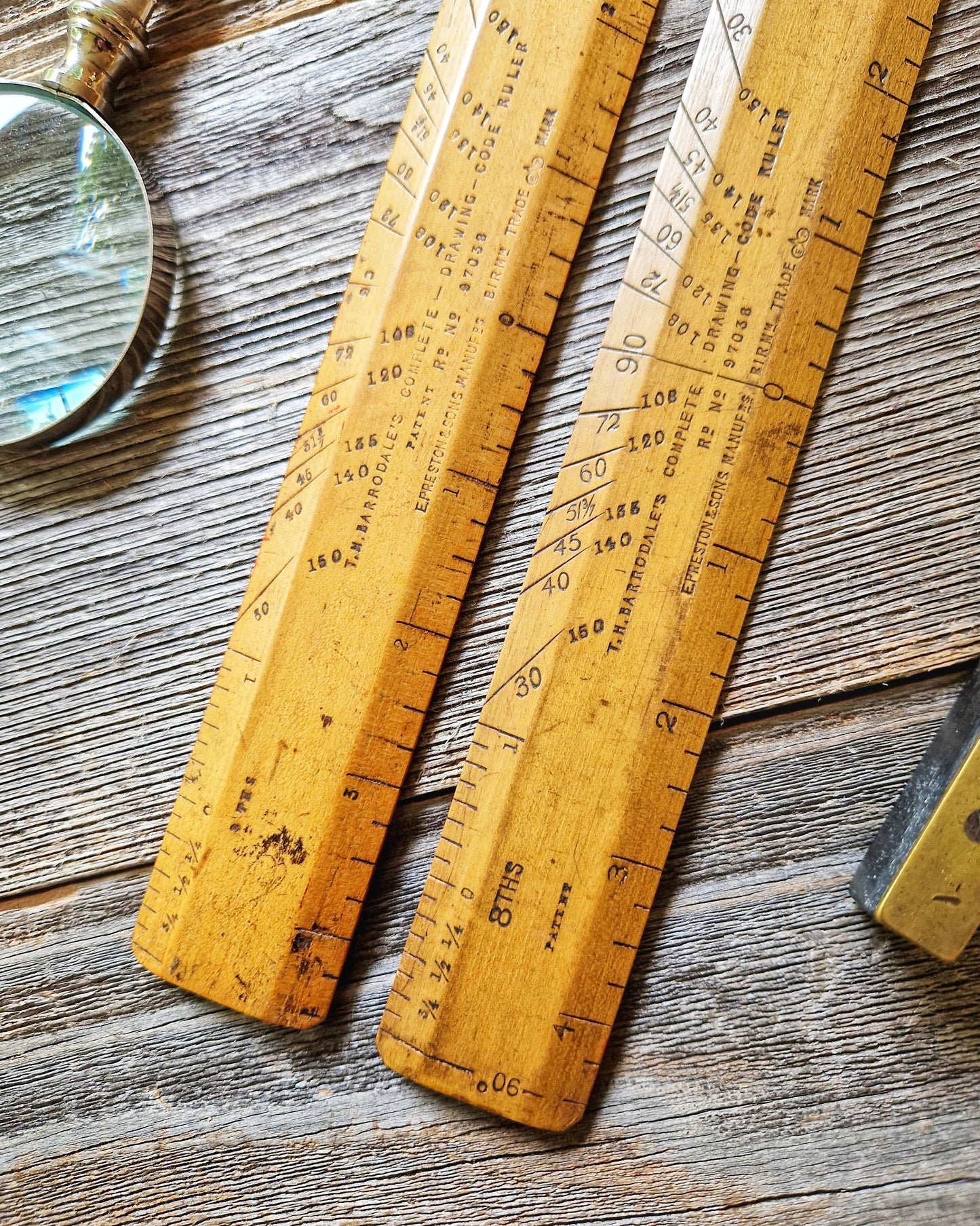Rare Pair of Barrodale Drawing-Code Rulers c. 1890-1915 | Victorian Boxwood Drafting Instruments