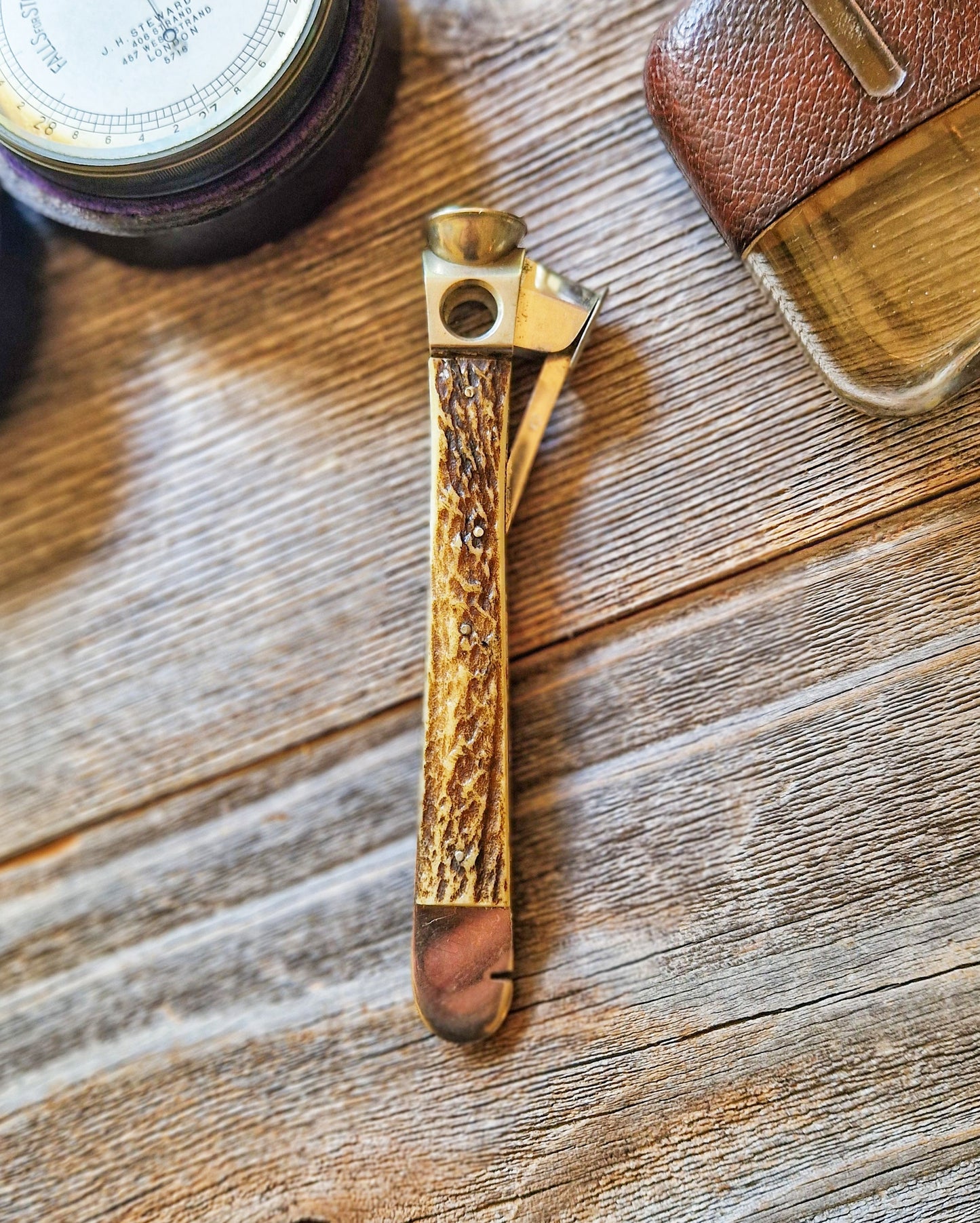 Vintage German Stag-Handled Cigar Cutter c. 1950-1970 | Mid-Century Tobacciana