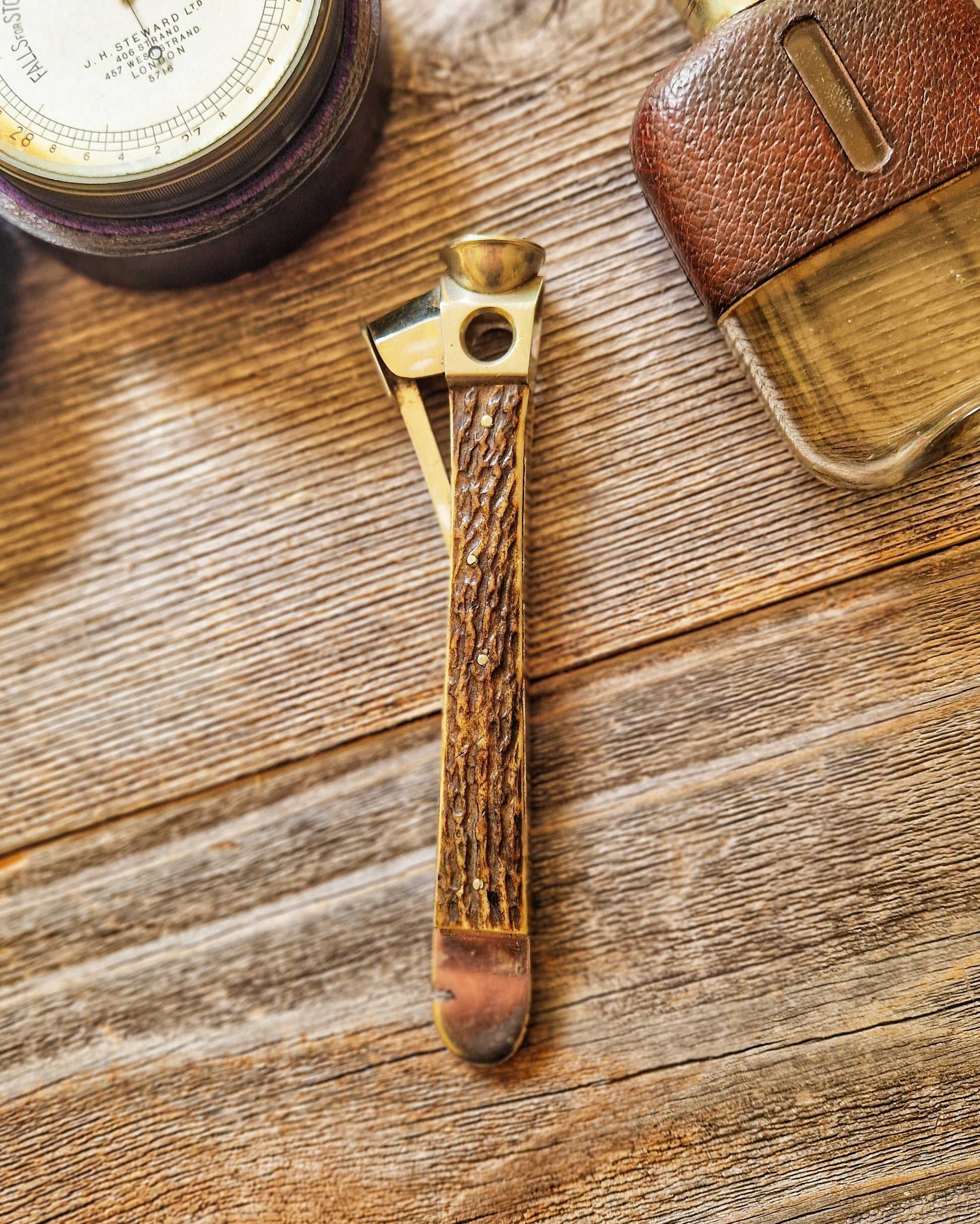 Vintage German Stag-Handled Cigar Cutter c. 1950-1970 | Mid-Century Tobacciana
