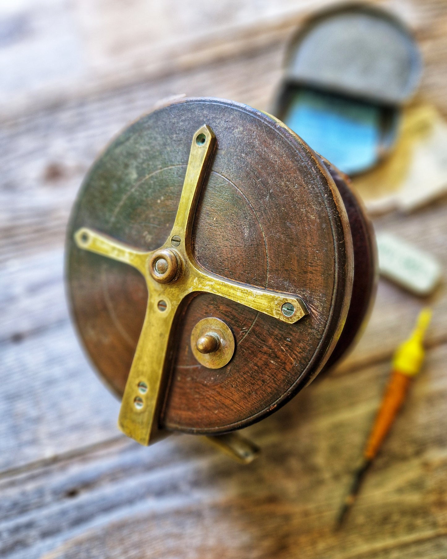 6-Inch Starback Wood & Brass Fishing Reel | Vintage English Fishing Tackle, c. 1920-1940
