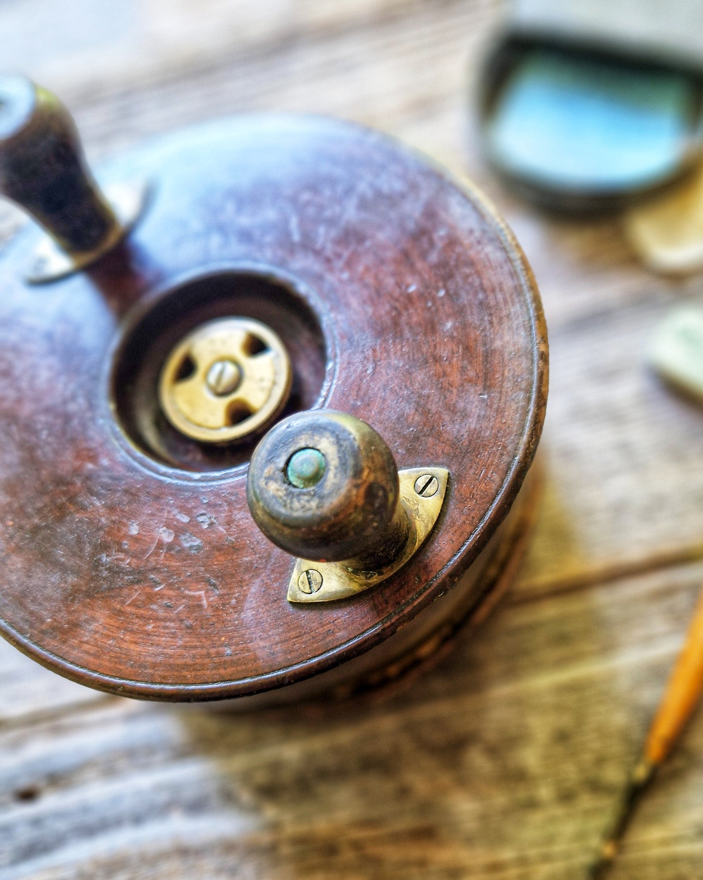 6-Inch Starback Wood & Brass Fishing Reel | Vintage English Fishing Tackle, c. 1920-1940