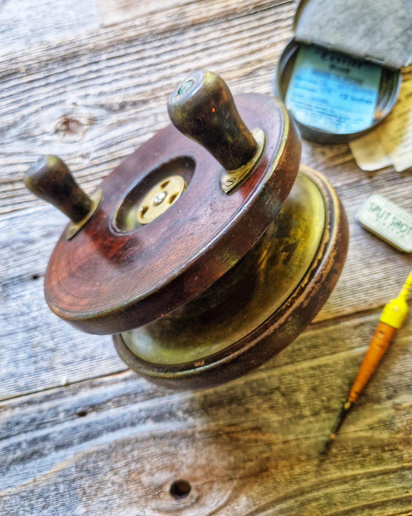 6-Inch Starback Wood & Brass Fishing Reel | Vintage English Fishing Tackle, c. 1920-1940