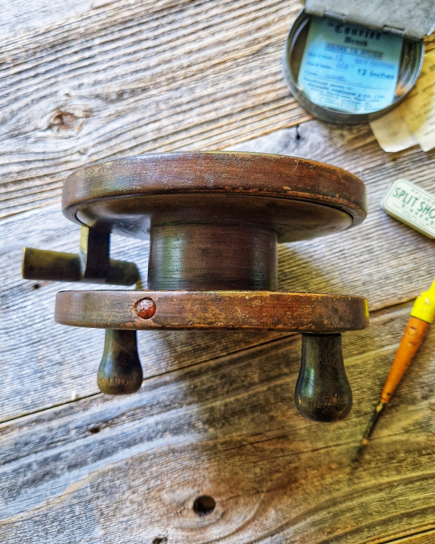 6-Inch Starback Wood & Brass Fishing Reel | Vintage English Fishing Tackle, c. 1920-1940