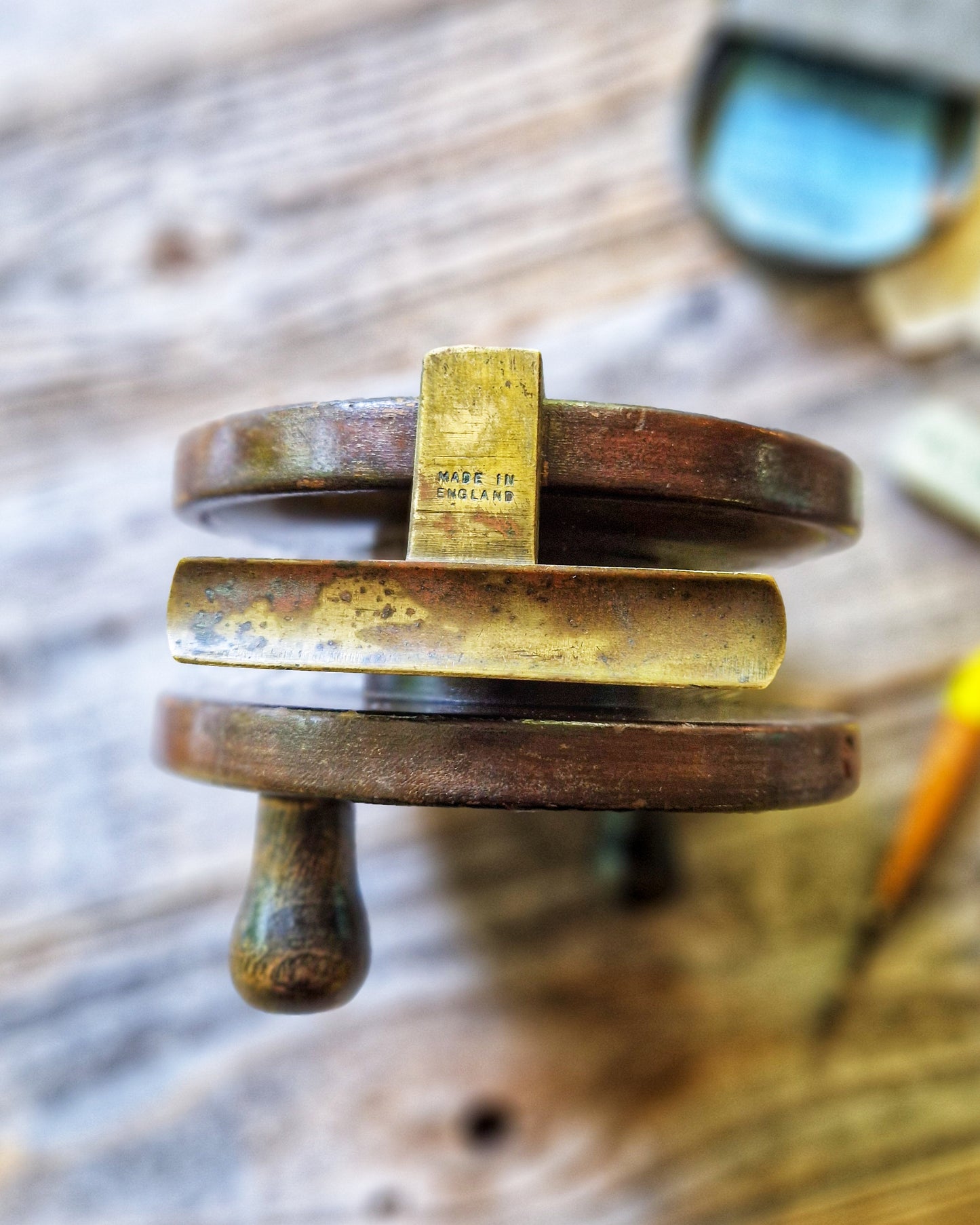 6-Inch Starback Wood & Brass Fishing Reel | Vintage English Fishing Tackle, c. 1920-1940