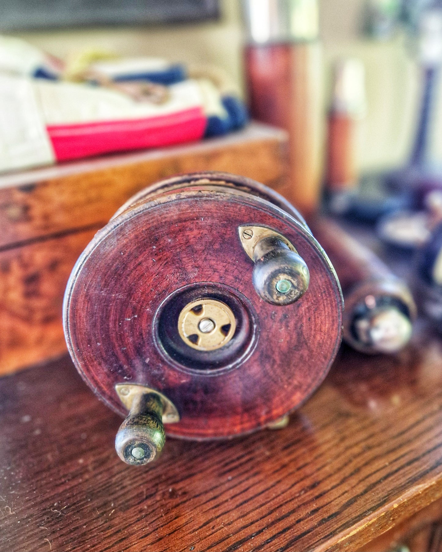 6-Inch Starback Wood & Brass Fishing Reel | Vintage English Fishing Tackle, c. 1920-1940