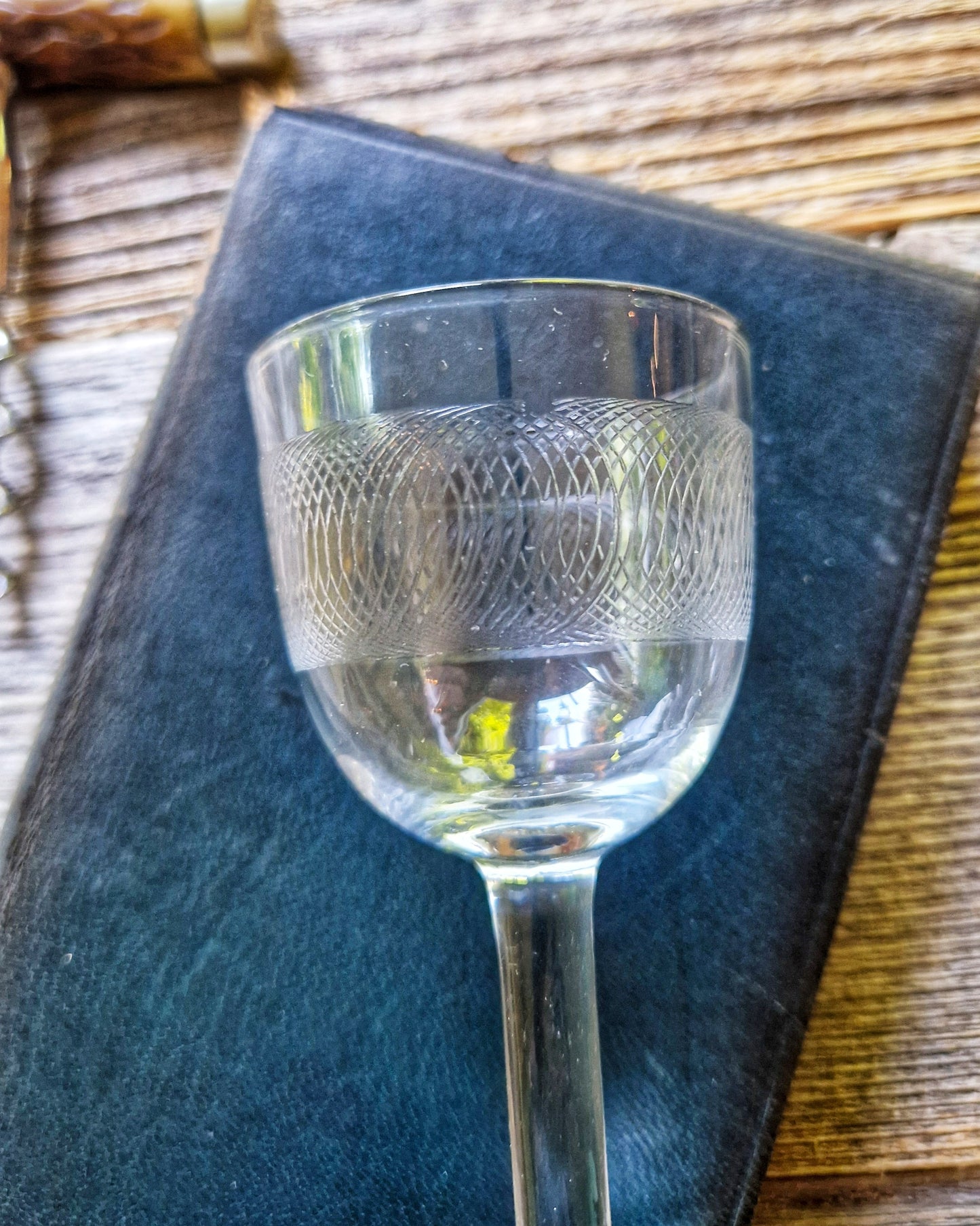Pair of English Cordial Glasses c. 1890-1925 | Antique Port Glasses, Engraved Stemware
