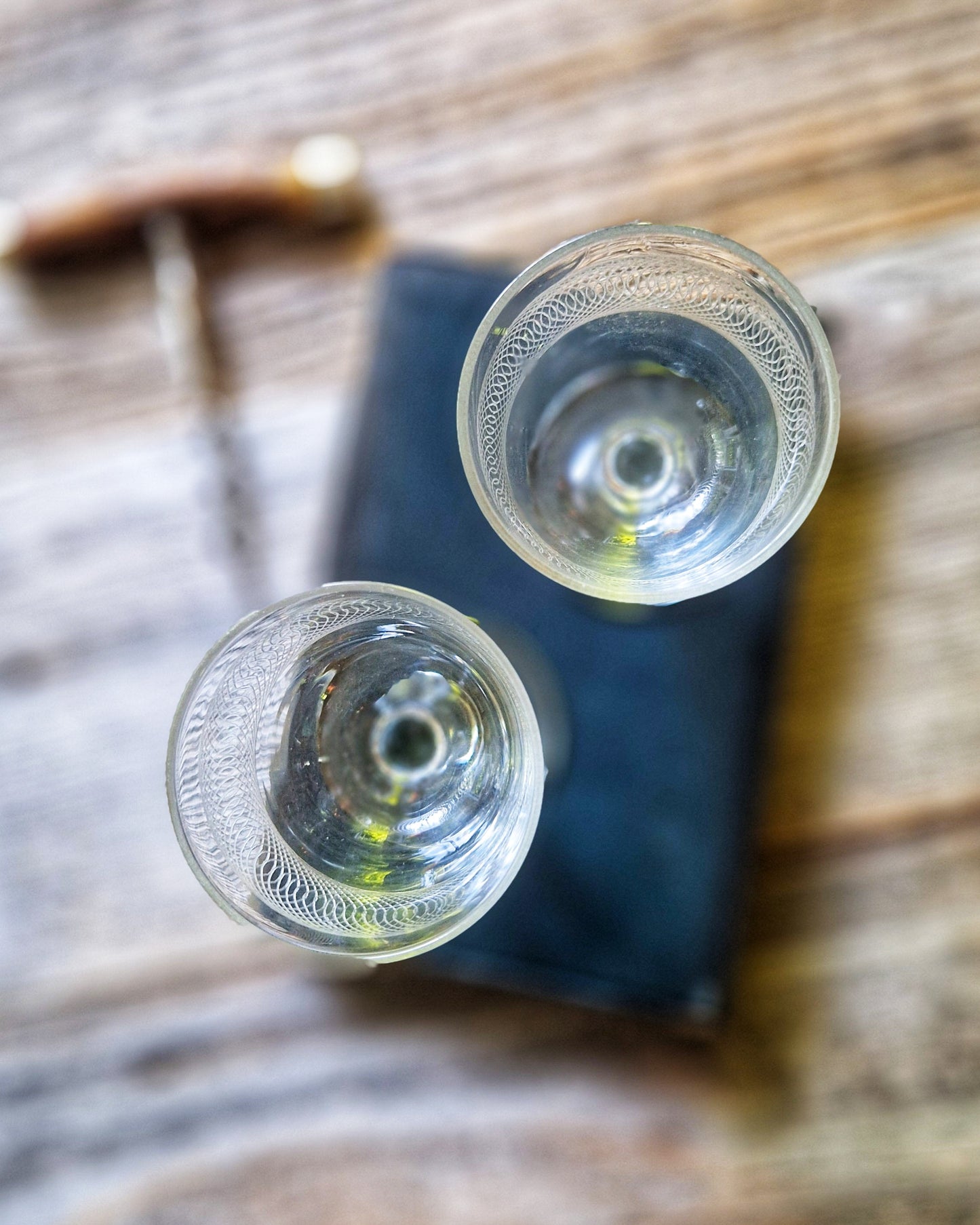 Pair of English Cordial Glasses c. 1890-1925 | Antique Port Glasses, Engraved Stemware