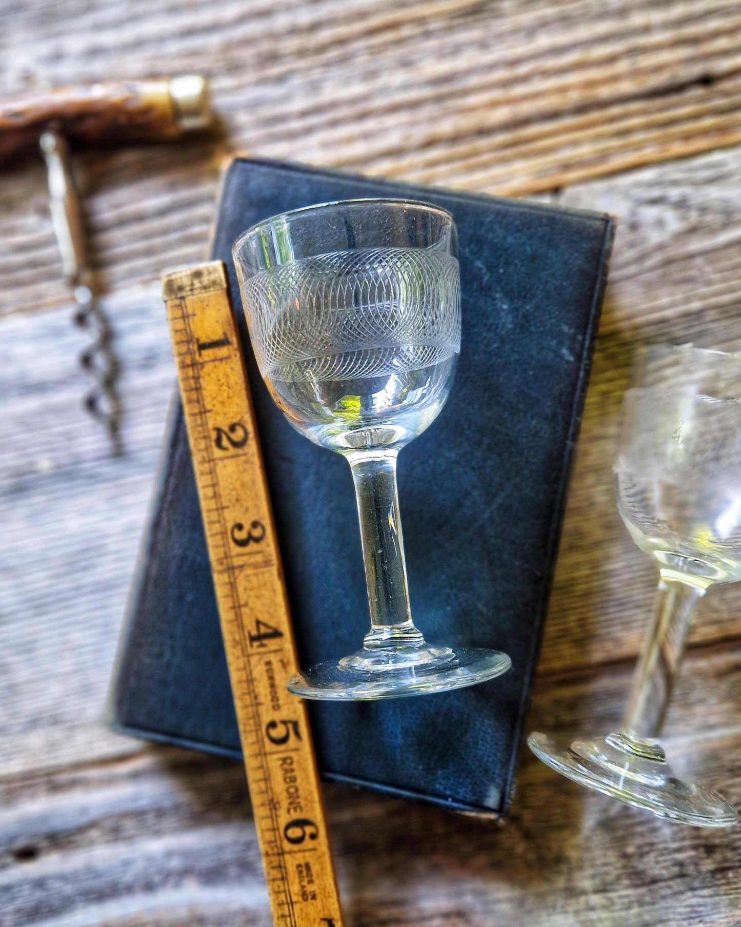 Pair of English Cordial Glasses c. 1890-1925 | Antique Port Glasses, Engraved Stemware