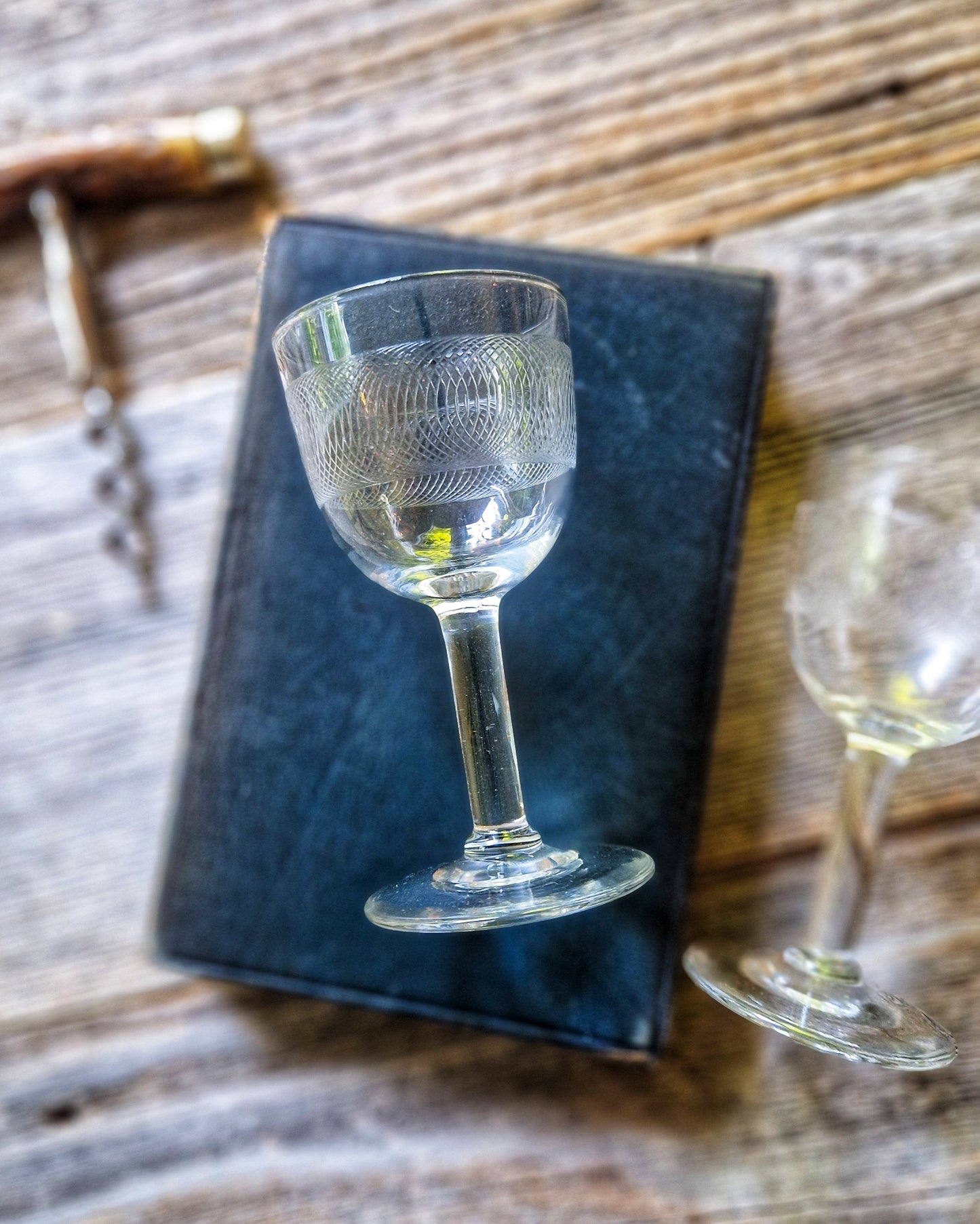 Pair of English Cordial Glasses c. 1890-1925 | Antique Port Glasses, Engraved Stemware