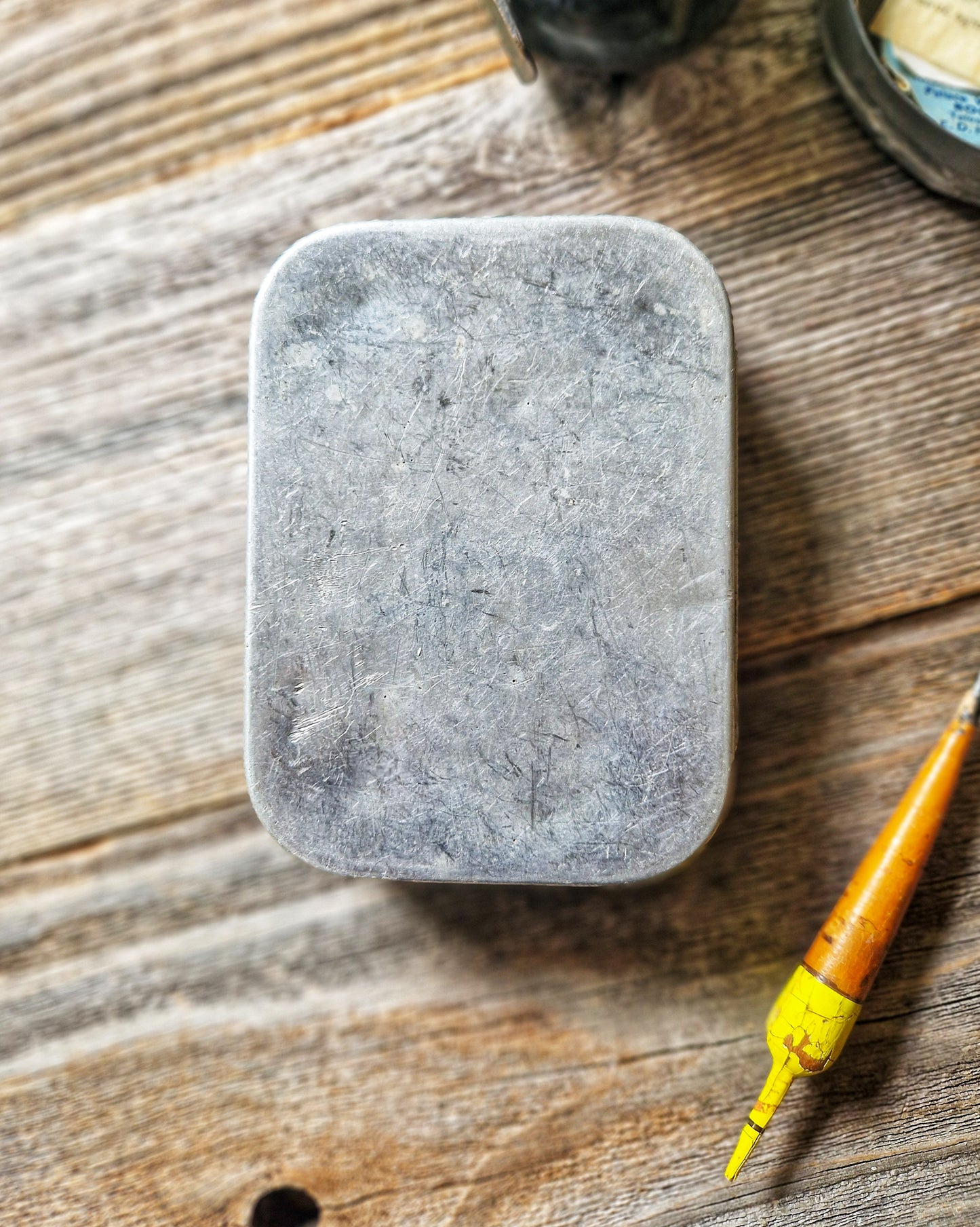 Vintage Wheatley Fly Box with 30 Flies, c. 1925-1940 | Aluminum Case with 12 Compartments, Wool Liner