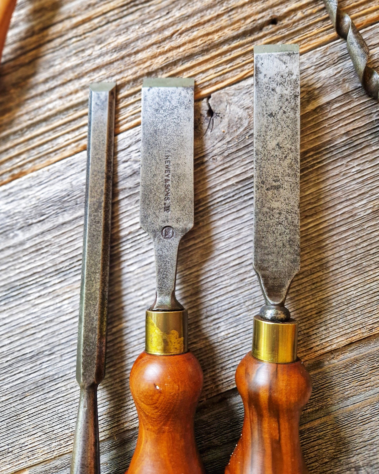 Set of 3 Antique Bevel-Edge Chisels including Newey & Sons, Birmingham | English Woodworking Tools c. 1900-1925