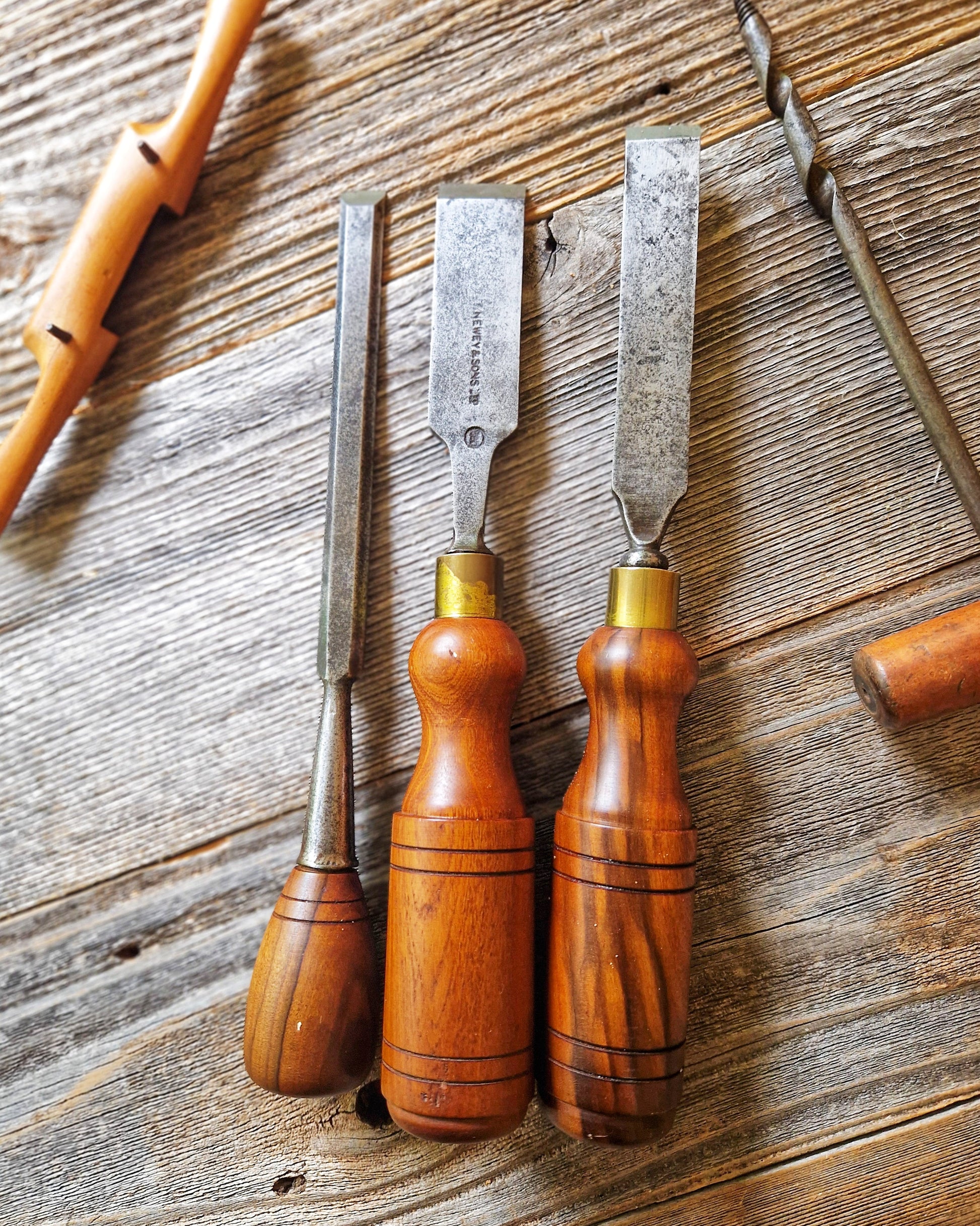 Set of 3 Antique Bevel-Edge Chisels including Newey & Sons, Birmingham | English Woodworking Tools c. 1900-1925