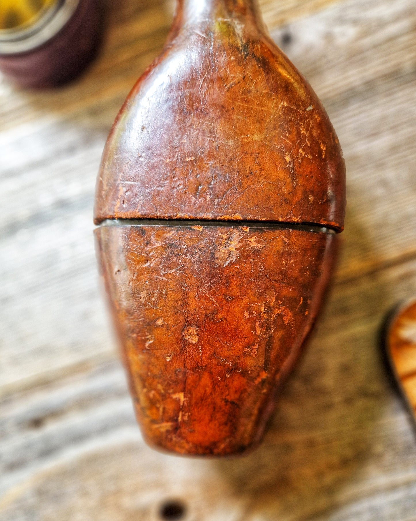 Antique English Leather-Cased Spirit Bottle, c. 1840-1870 | Hand-blown Victorian Glass with Stitched Cover