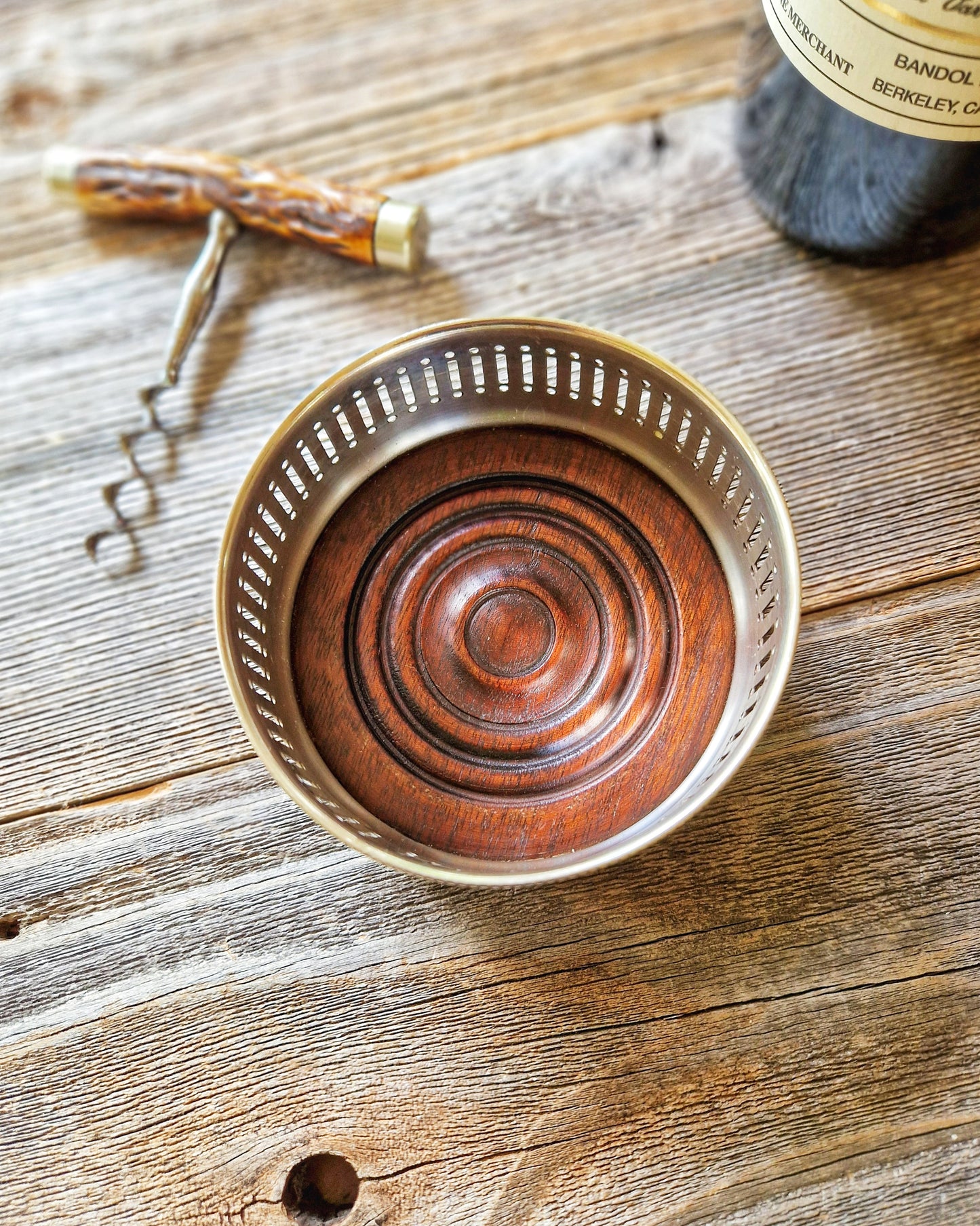 Vintage English Silver Plate Wine Coaster c. 1960-1975 | 4-Inch Coaster with Beaded Rim and Hardwood Base