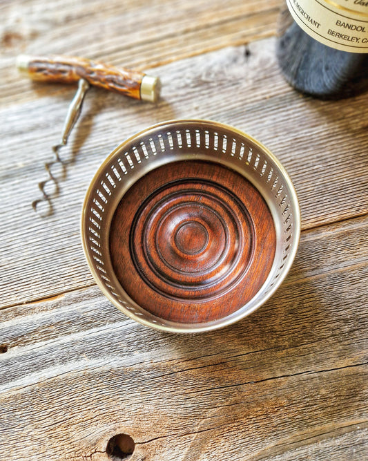 Vintage English Silver Plate Wine Coaster c. 1960-1975 | 4-Inch Coaster with Beaded Rim and Hardwood Base