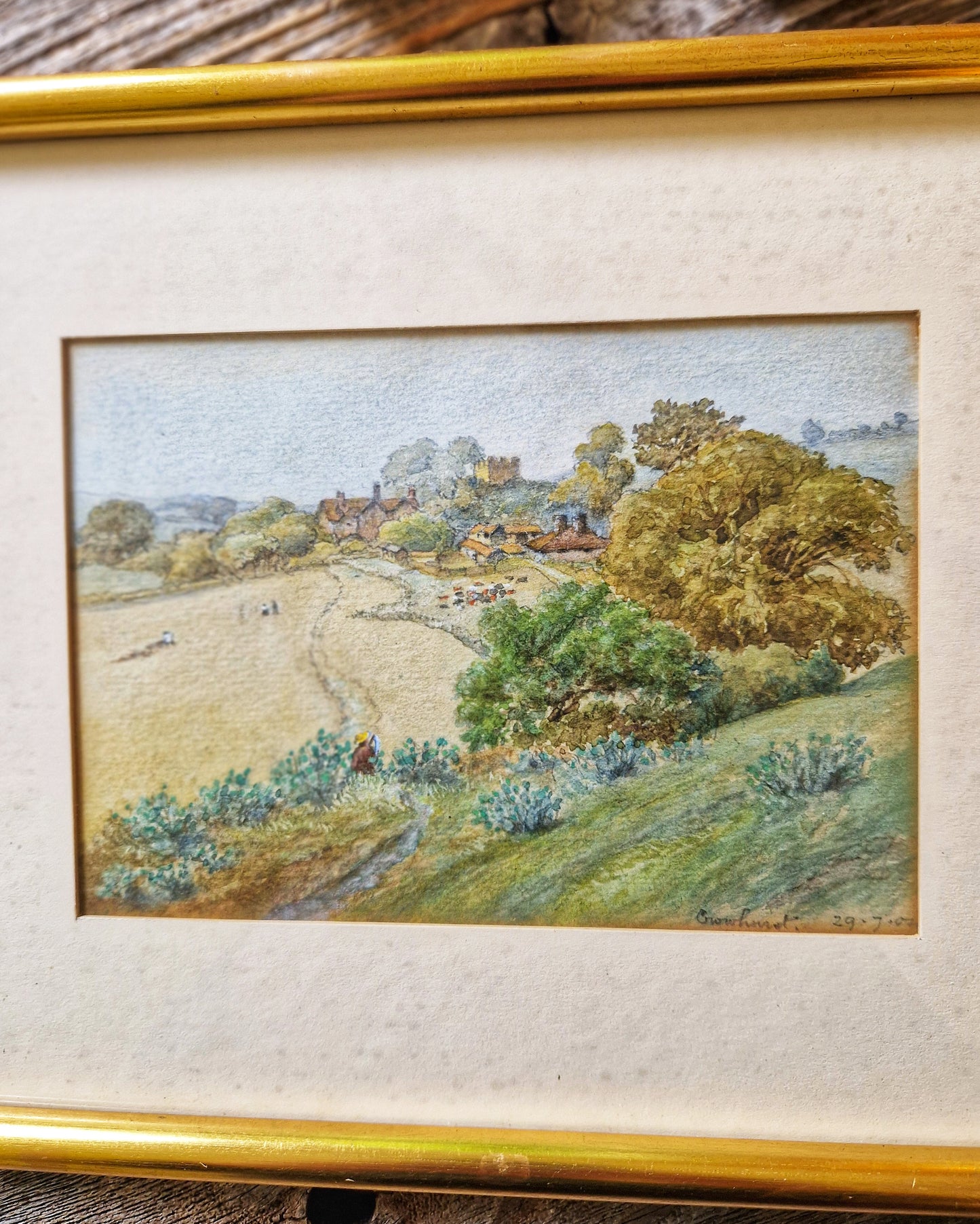 Edwardian Watercolor Painting in 8-1/2 x 10-1/4 Frame | Antique English Landscape Art