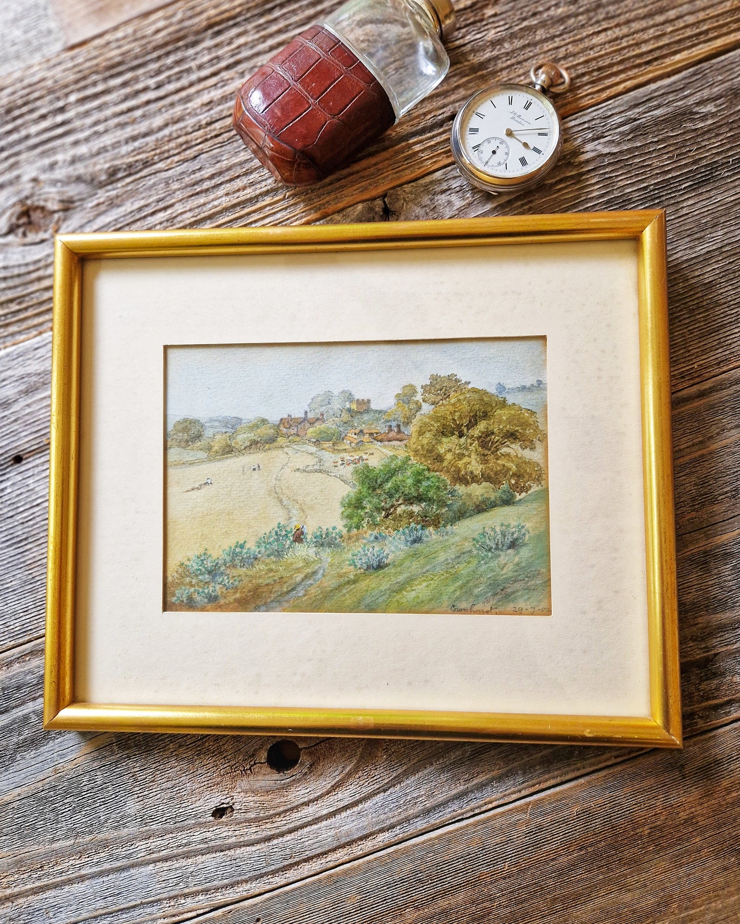 Edwardian Watercolor Painting in 8-1/2 x 10-1/4 Frame | Antique English Landscape Art