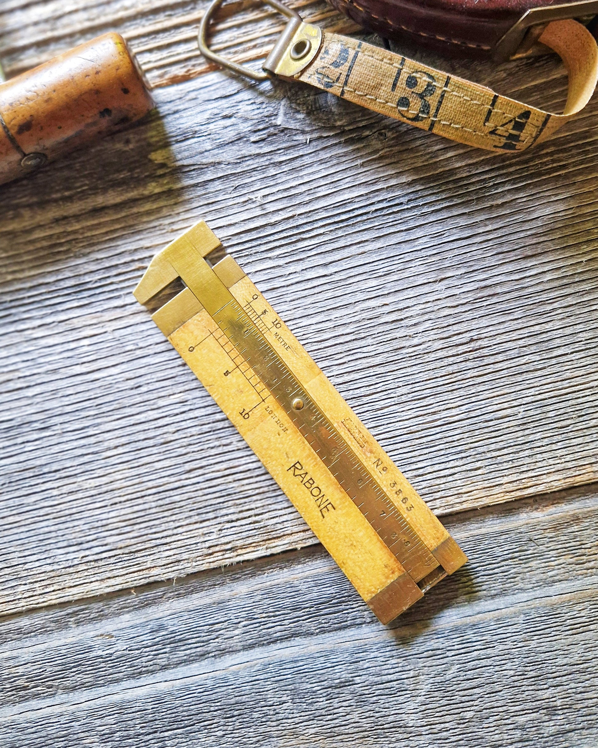 Vintage Rabone Rope Gauge No. 3863 c. 1938-1953 | 4-Inch Boxwood & Brass Caliper Rule