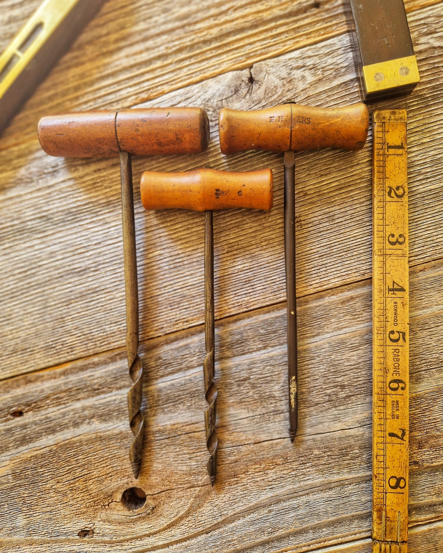 Antique English Hand Gimlets c. 1880-1930 | Set of 3 Vintage Woodworking Tools