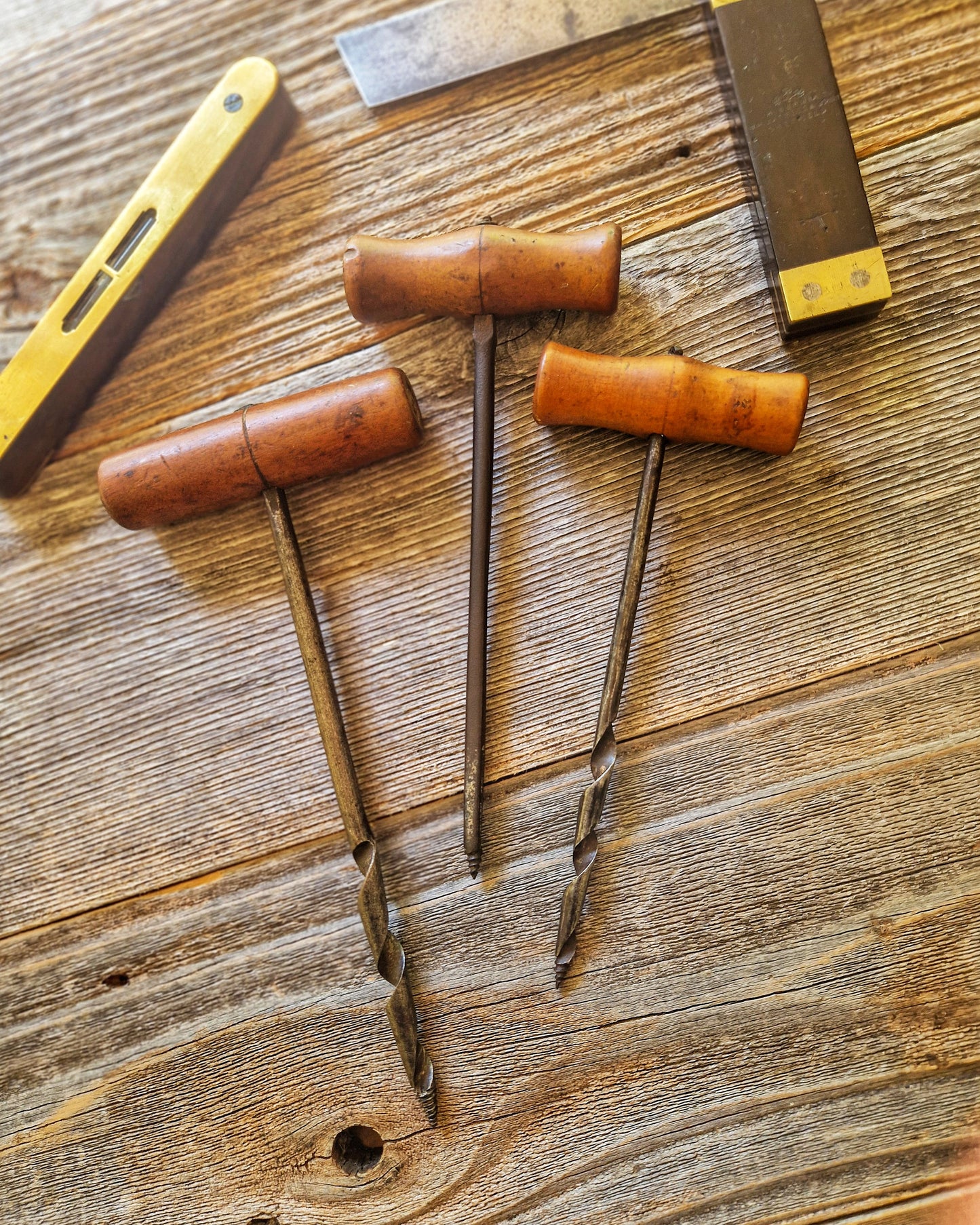 Antique English Hand Gimlets c. 1880-1930 | Set of 3 Vintage Woodworking Tools