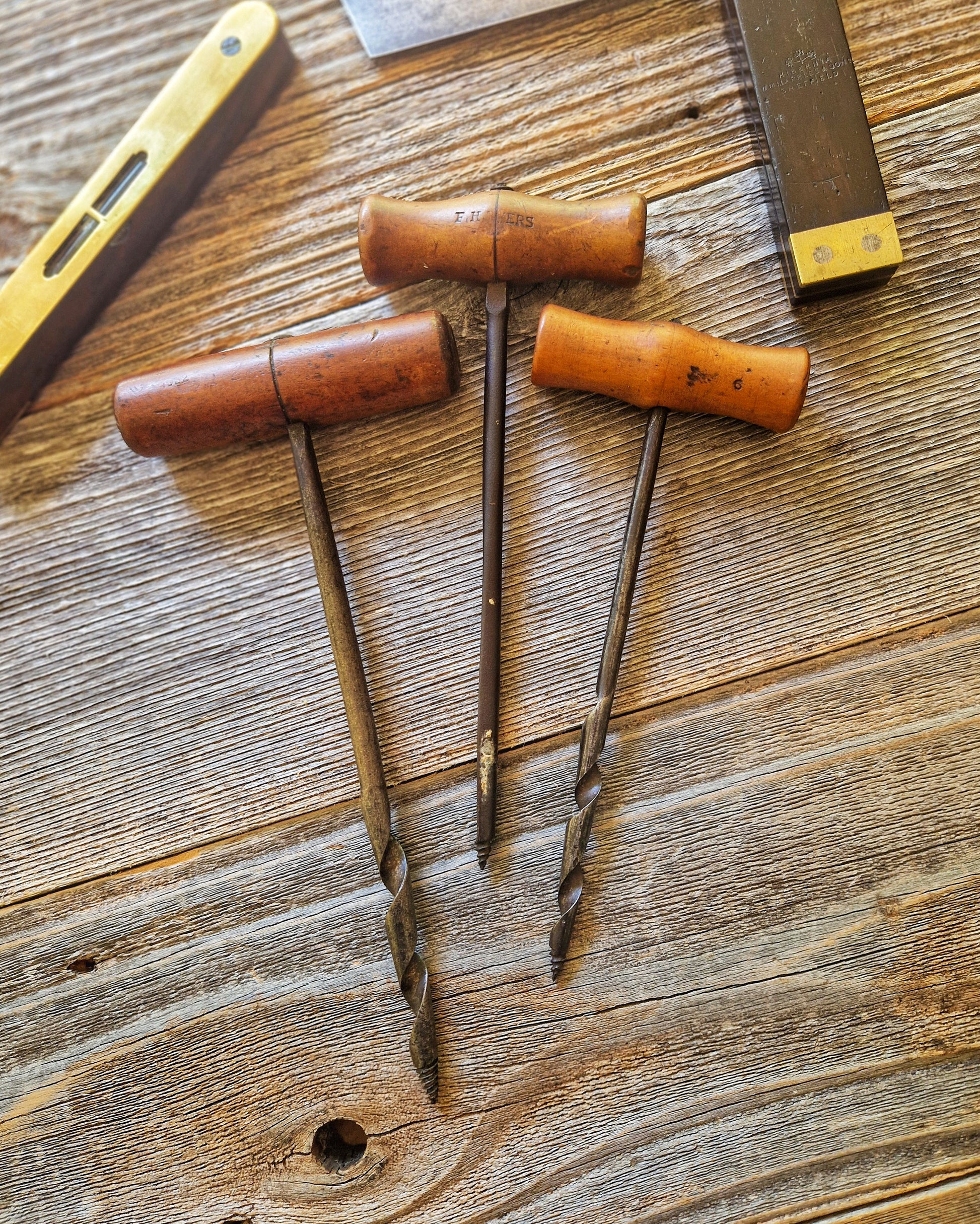 Antique English Hand Gimlets c. 1880-1930 | Set of 3 Vintage Woodworking Tools