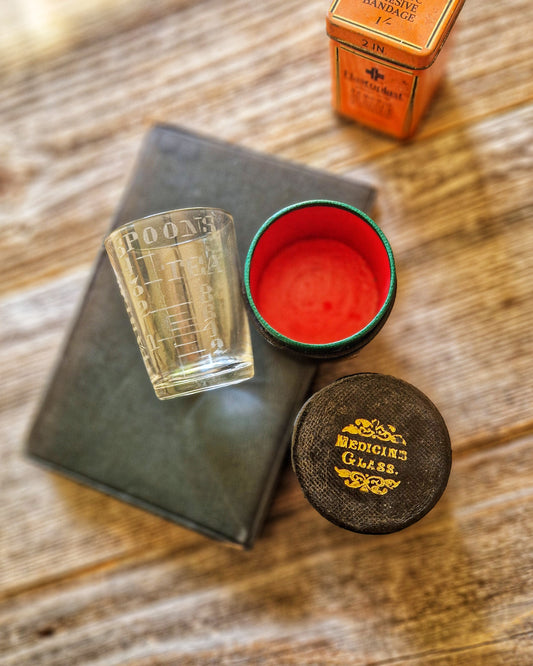Antique English Medicine Glass in Fitted Case c. 1885-1905 | Hand-Engraved Apothecary Glass