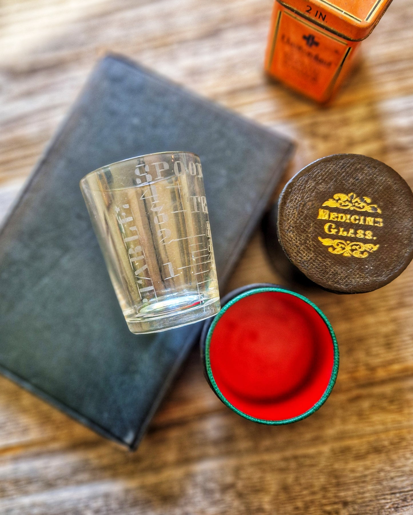 Antique English Medicine Glass in Fitted Case c. 1885-1905 | Hand-Engraved Apothecary Glass
