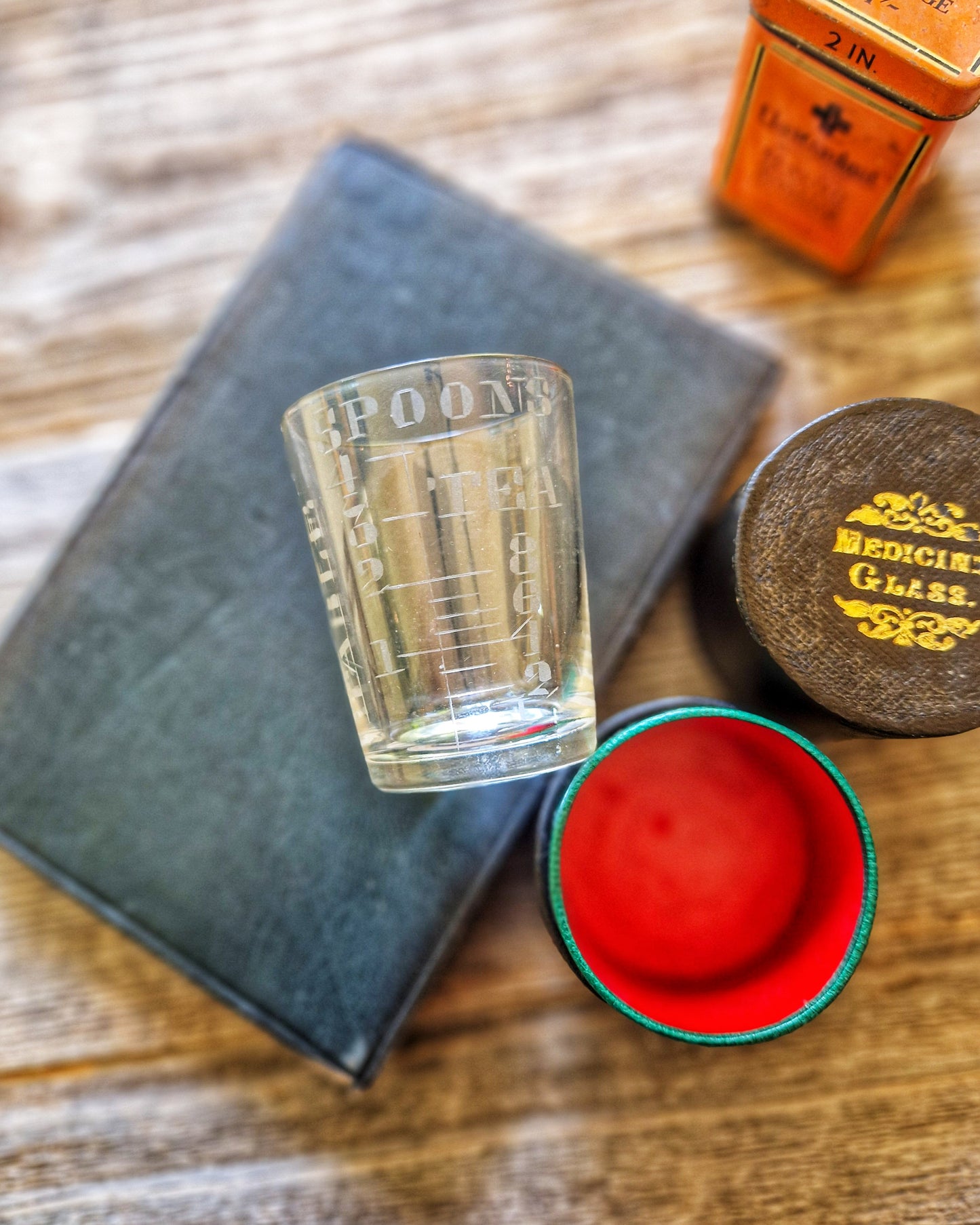 Antique English Medicine Glass in Fitted Case c. 1885-1905 | Hand-Engraved Apothecary Glass