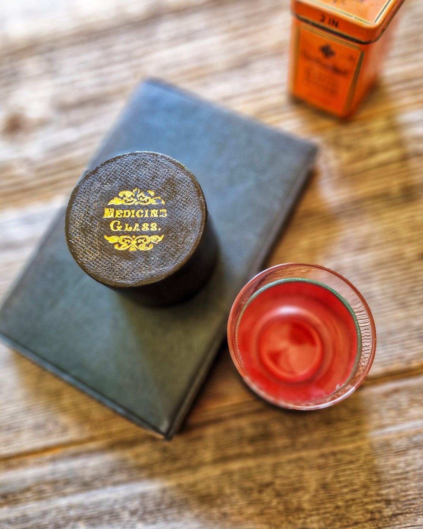 Antique English Medicine Glass in Fitted Case c. 1885-1905 | Hand-Engraved Apothecary Glass