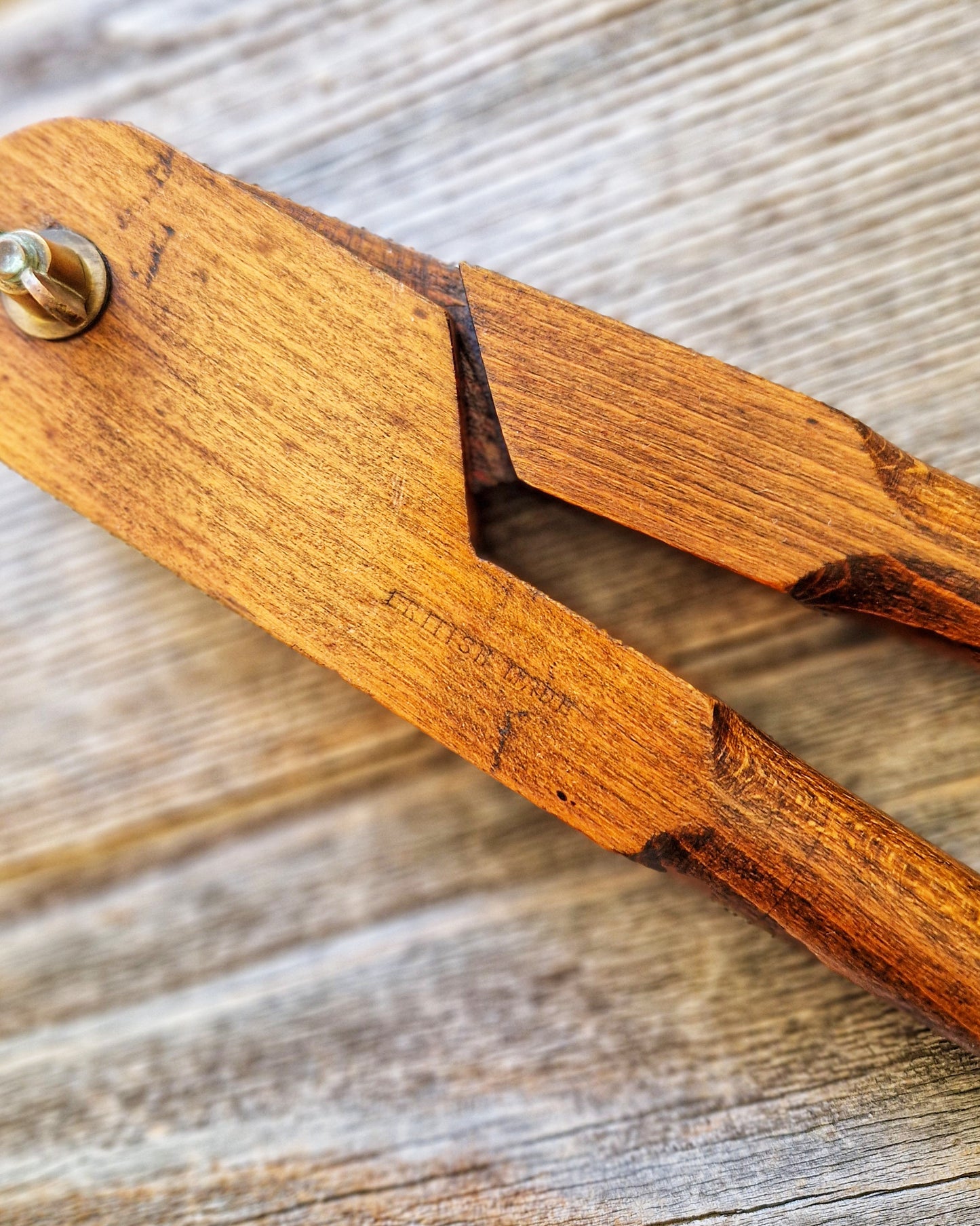 1930s British Carpenter’s Pencil Compass | Vintage Woodworking Tool in Wood & Brass
