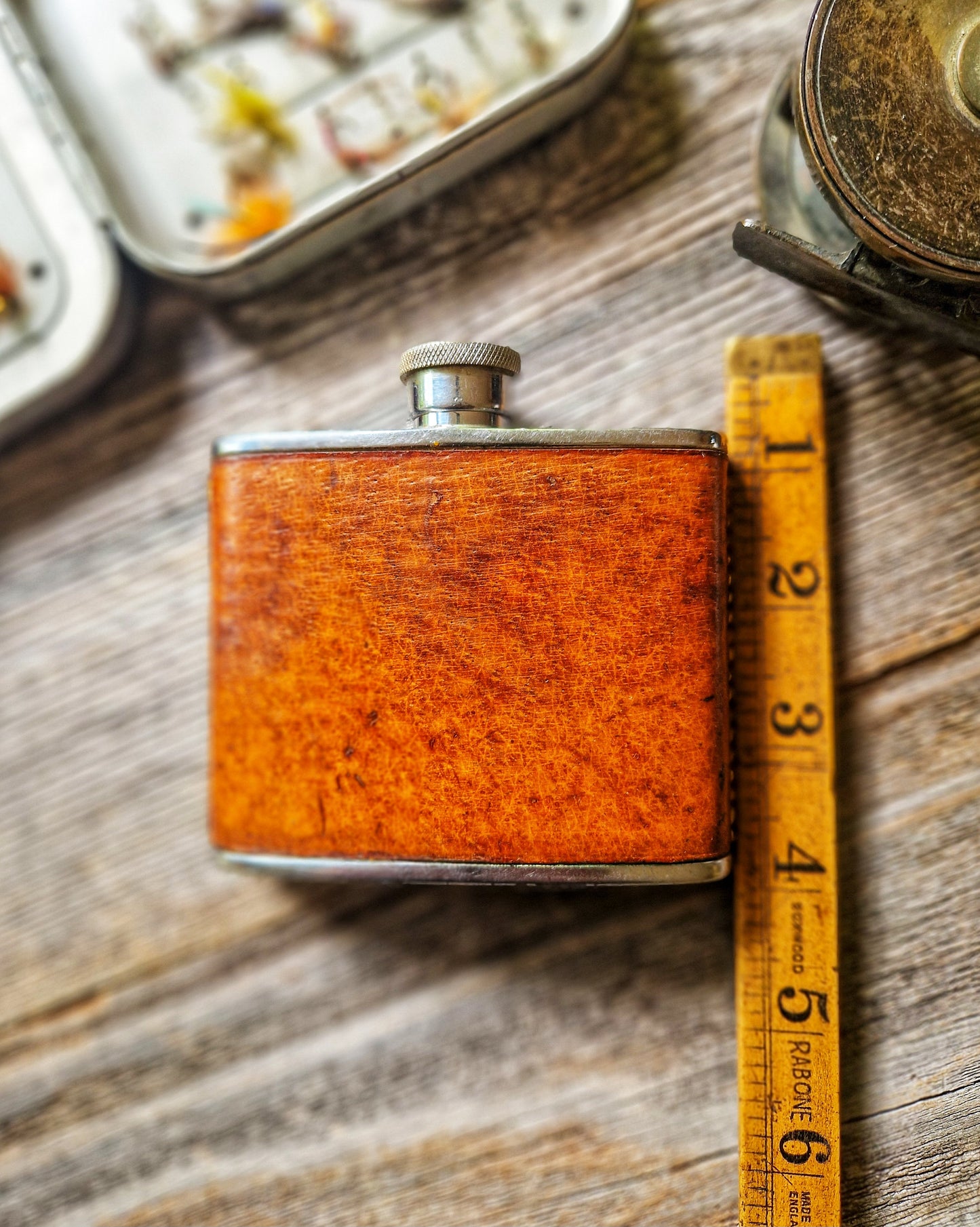 1960s English Pigskin & Chrome Hip Flask | Vintage 4-Ounce Leather Pocket Flask