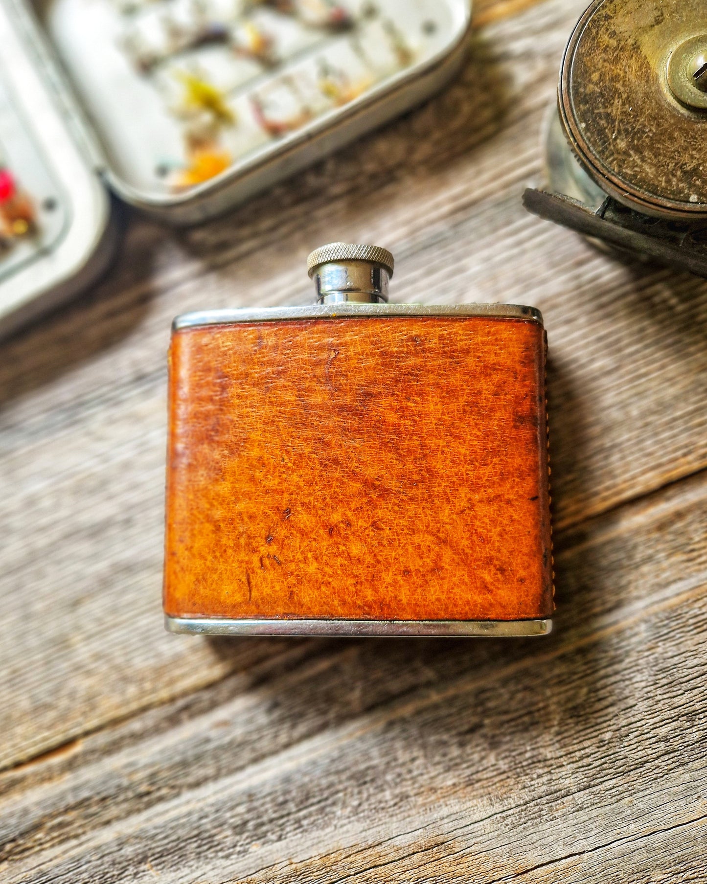 1960s English Pigskin & Chrome Hip Flask | Vintage 4-Ounce Leather Pocket Flask
