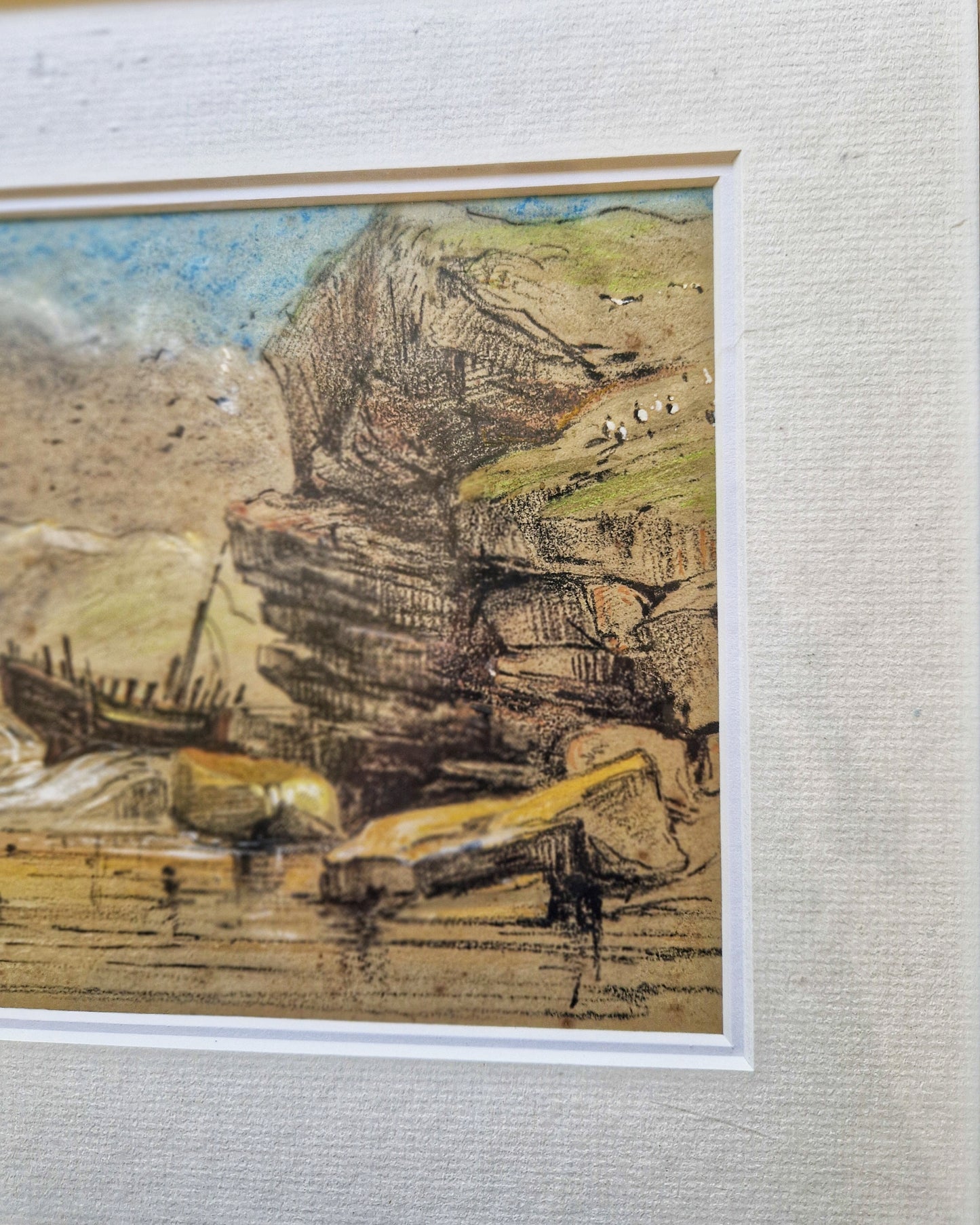 1846 British Shipwreck Painting | Victorian Watercolor & Mixed Media in 13-1/4 x 16-7/8 Frame