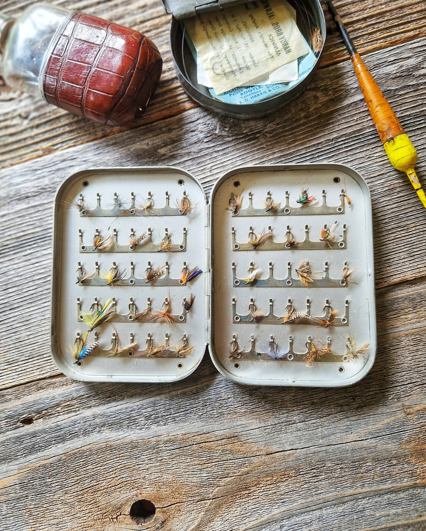 Vintage Wheatley Fly Box Model 1421 with 36 Trout Flies | Silmalloy Case, c. 1960-1975
