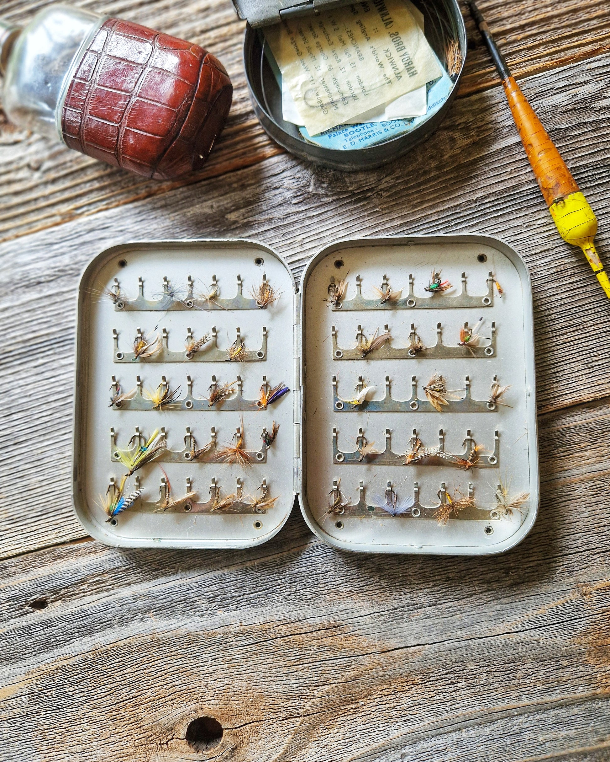 Vintage Wheatley Fly Box Model 1421 with 36 Trout Flies | Silmalloy Case, c. 1960-1975