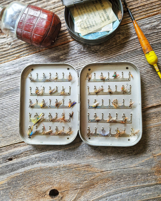 Vintage Wheatley Fly Box Model 1421 with 36 Trout Flies | Silmalloy Case, c. 1960-1975