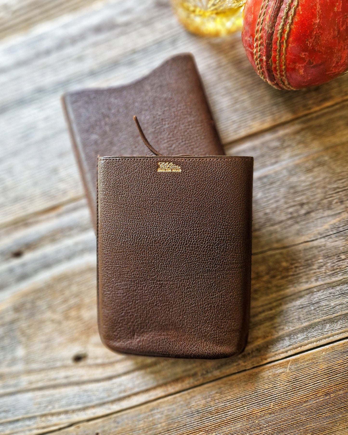 Vintage English Leather Cigar Case by Clifton, 1940s-1950s | Slim Three-Cigar Case with Pull Strap