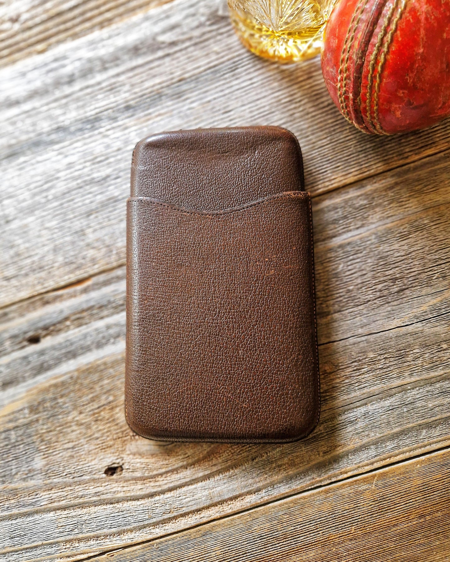 Vintage English Leather Cigar Case by Clifton, 1940s-1950s | Slim Three-Cigar Case with Pull Strap