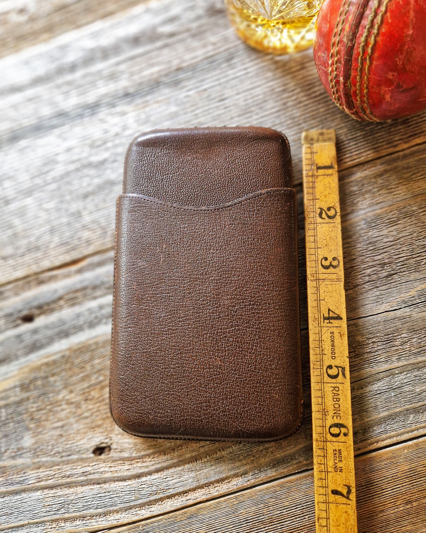 Vintage English Leather Cigar Case by Clifton, 1940s-1950s | Slim Three-Cigar Case with Pull Strap