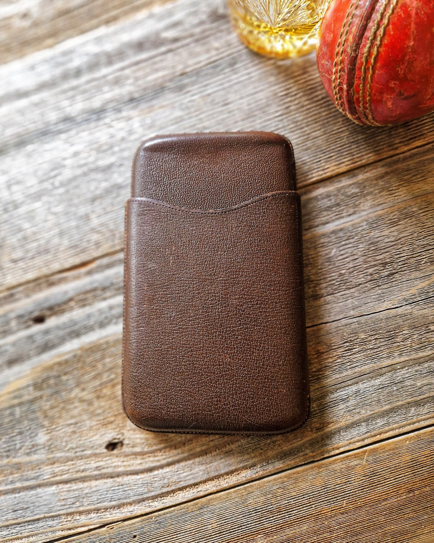 Vintage English Leather Cigar Case by Clifton, 1940s-1950s | Slim Three-Cigar Case with Pull Strap