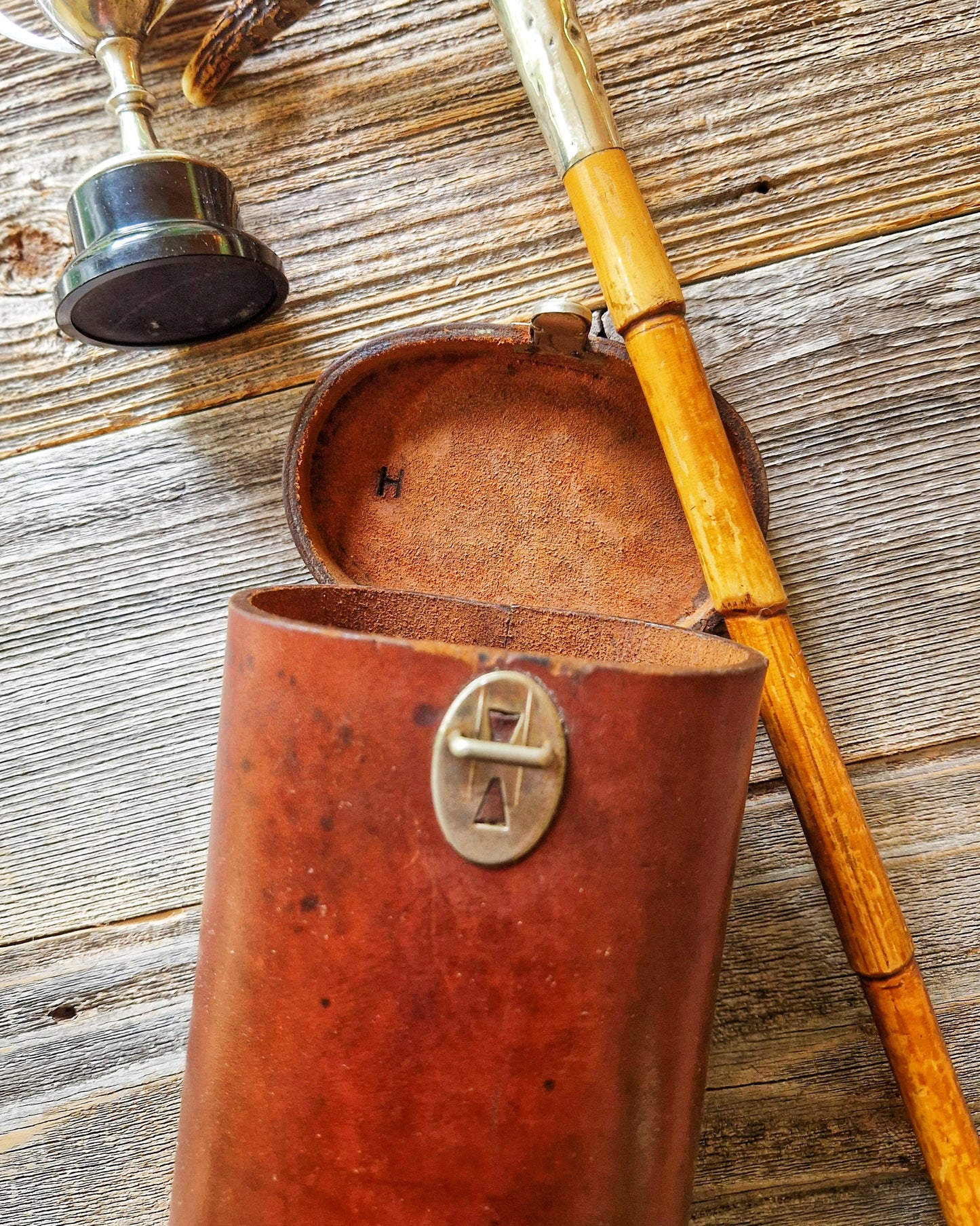 English Leather Flask Case c. 1900–1930 | Antique Equestrian Sporting Accessory